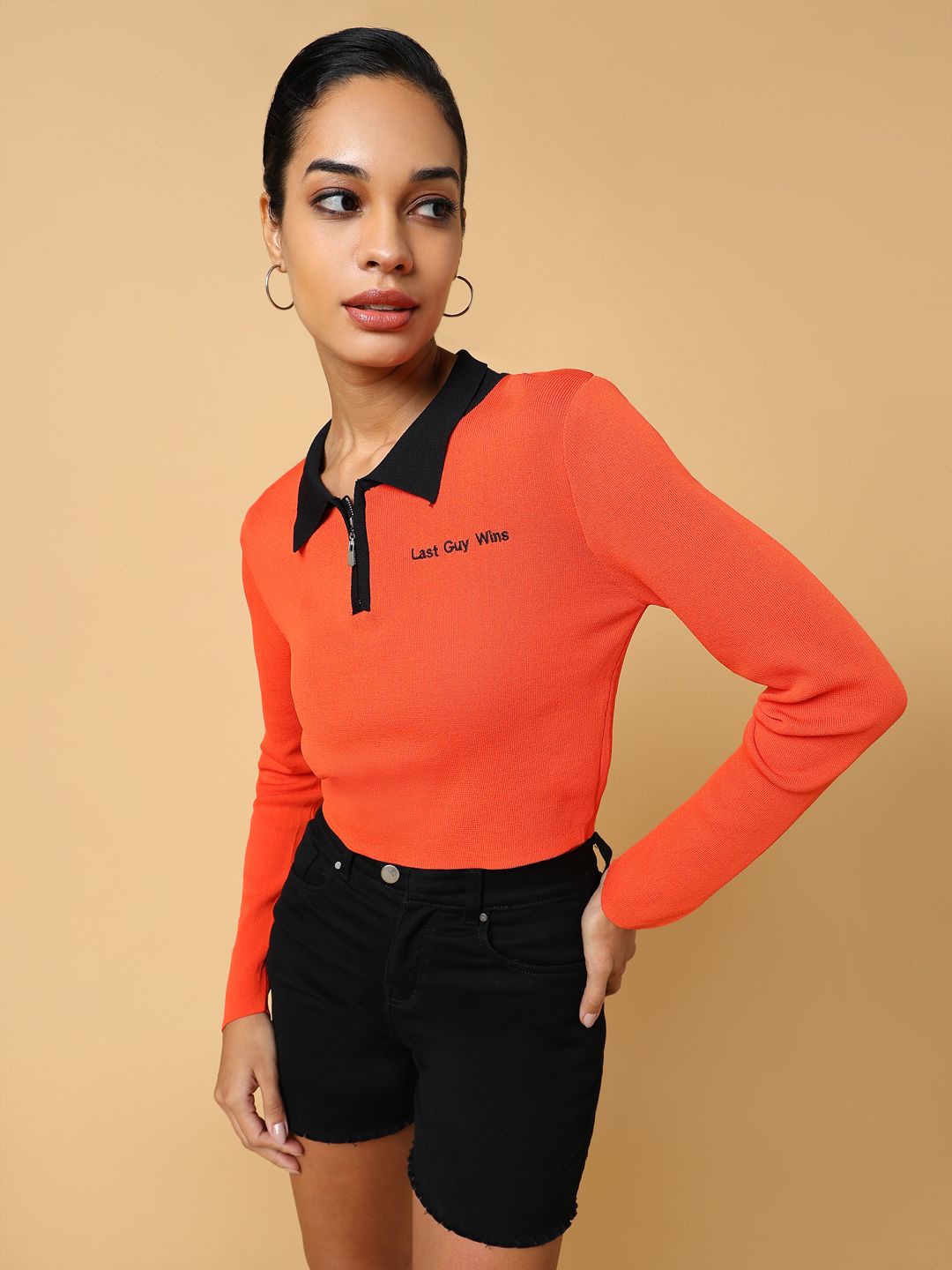 

SHOWOFF Women Solid Shirt Collar Top, Orange