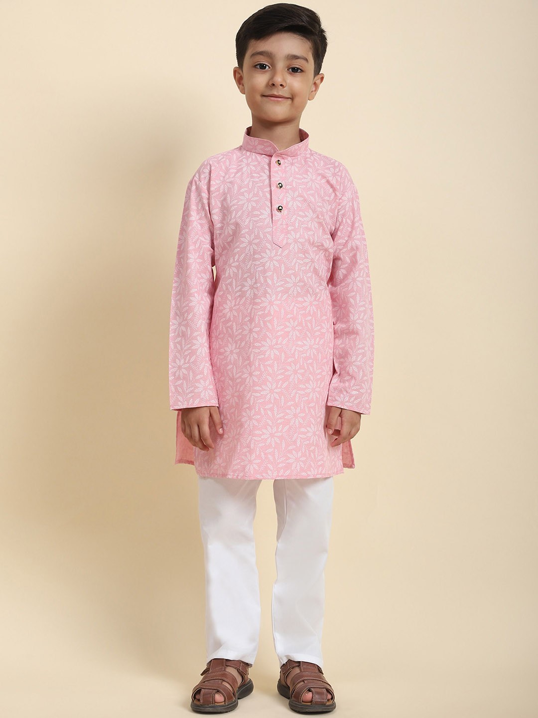 

Pro-Ethic STYLE DEVELOPER Boys Printed Pure Cotton Straight Kurta with Pyjamas, Pink