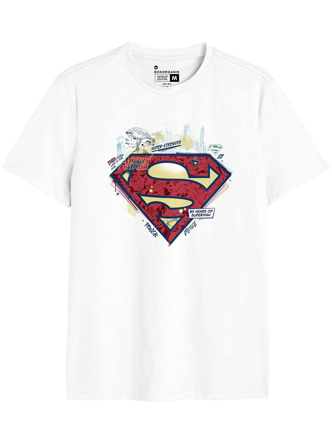 

BonOrganik Men Graphic Printed Round Neck Cotton T-shirt, White