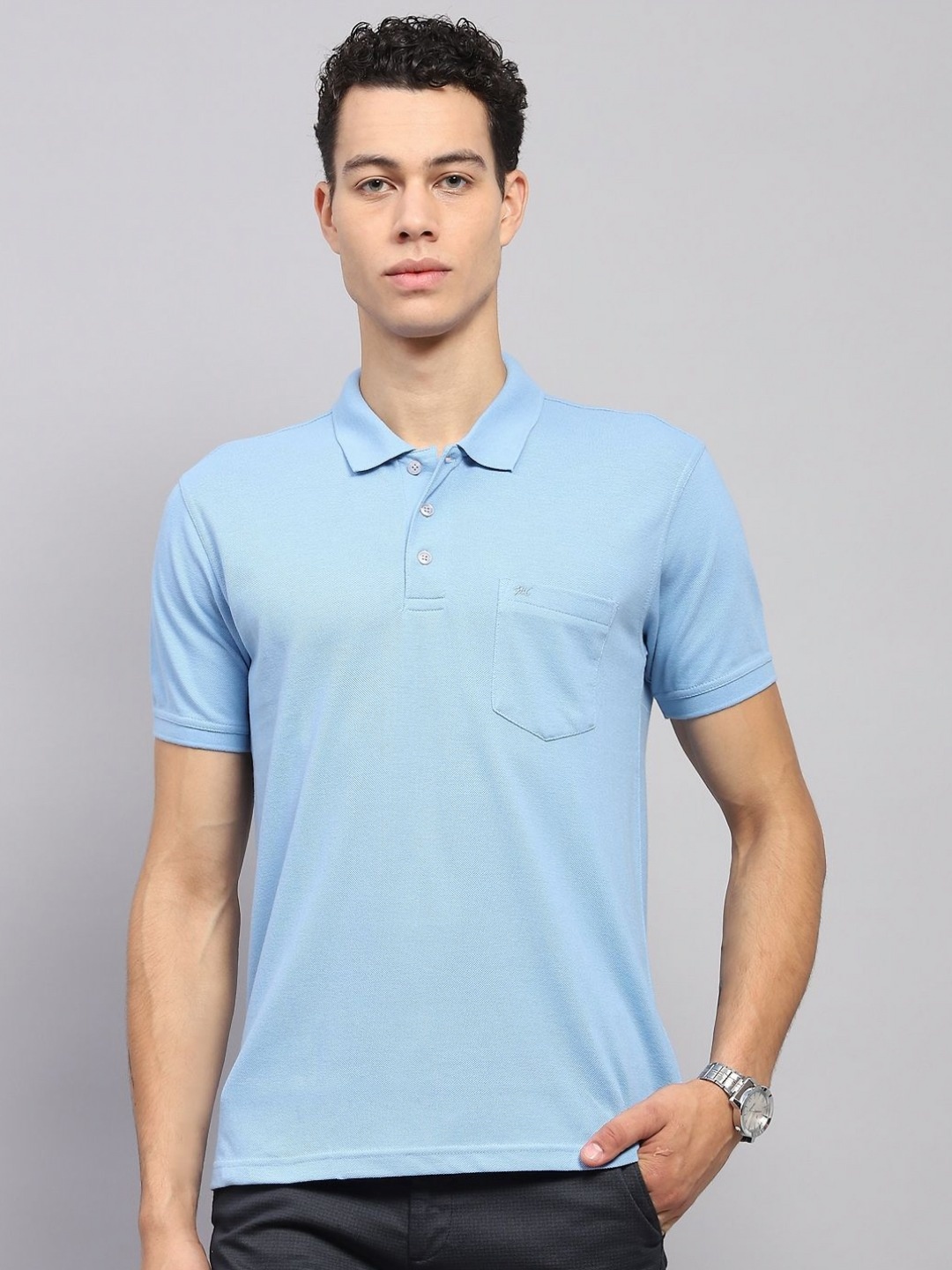 

Monte Carlo Men Solid Polo Collar Cotton T-shirt, Blue