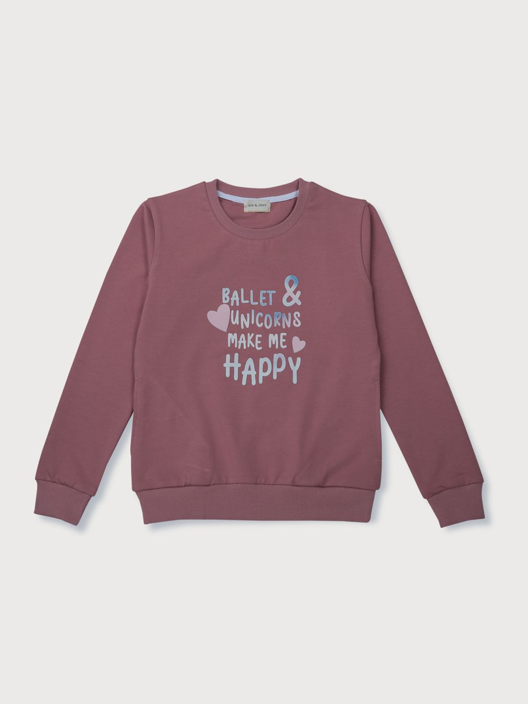 

Gini and Jony Girls Typography Printed Round Neck Cotton Pullover Sweatshirt, Mauve
