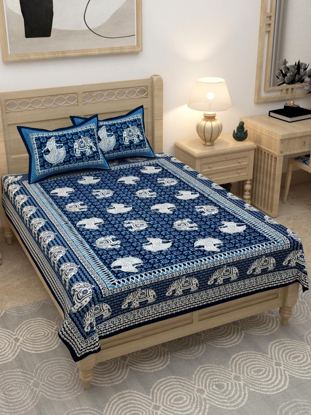 

Lali Prints Blue & White Printed 180 TC Cotton Single Bedsheet With 2 Pillow Covers