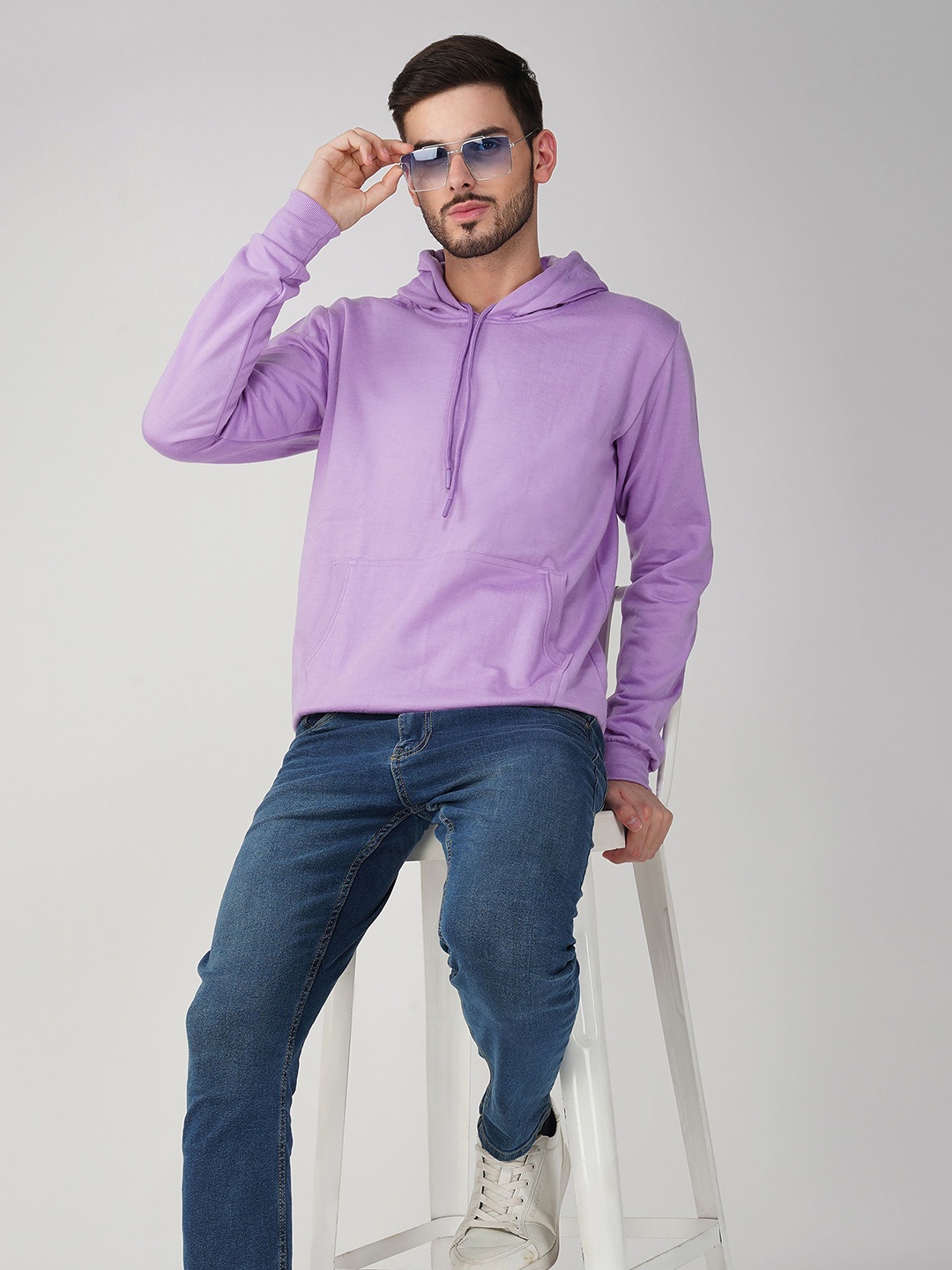 

The Roadster Lifestyle Co. Men Solid Hood Cotton Pullover Sweatshirt, Purple