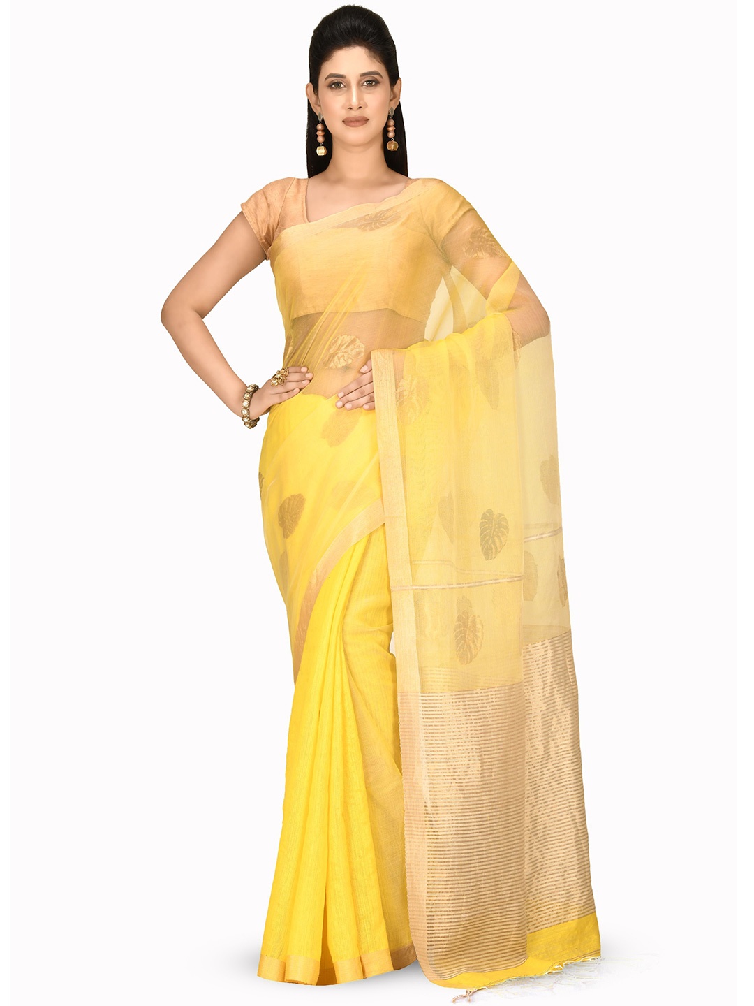 

SPRISH Woven Design Zari Pure Silk Banarasi Saree, Yellow