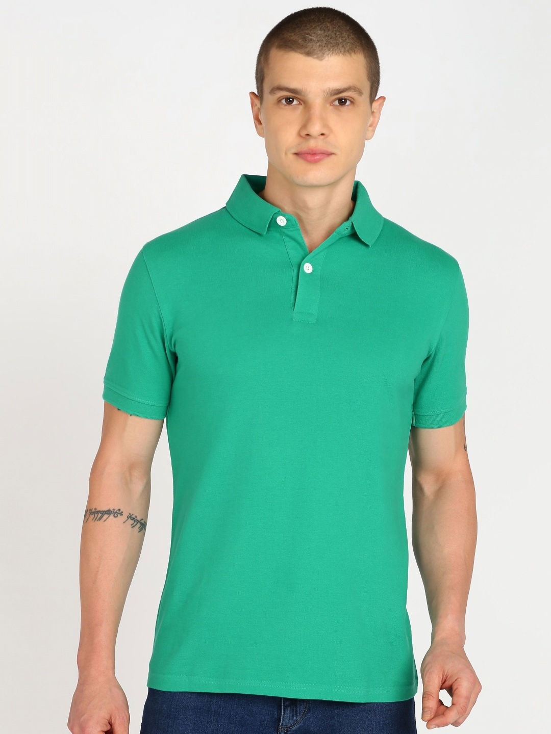 

SHARKTRIBE Men Solid Polo Collar Cotton T-shirt, Green