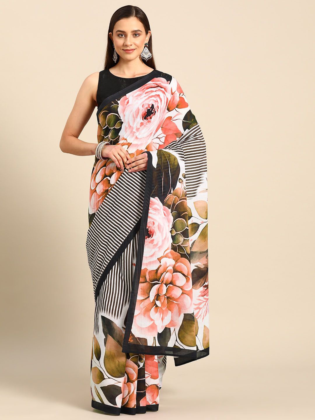 

BUTA BUTI Women Cotton Printed Saree, Rust
