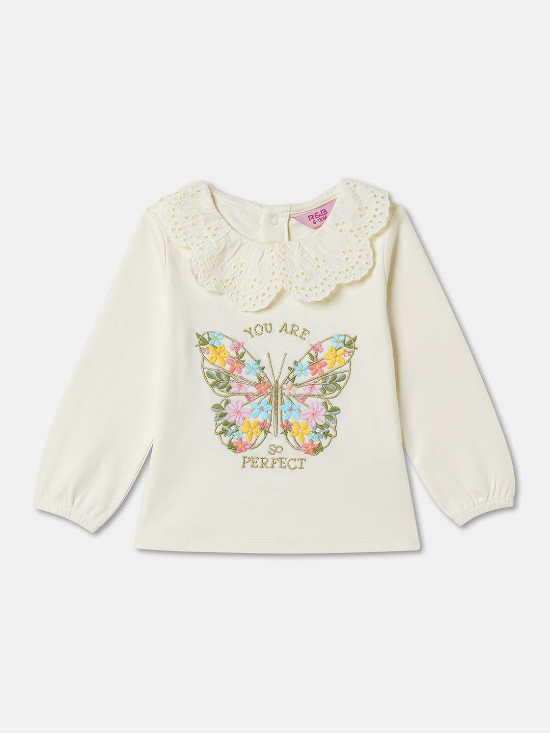 

R&B Girls Graphic Printed Peter Pan Collar Cotton Top, Green