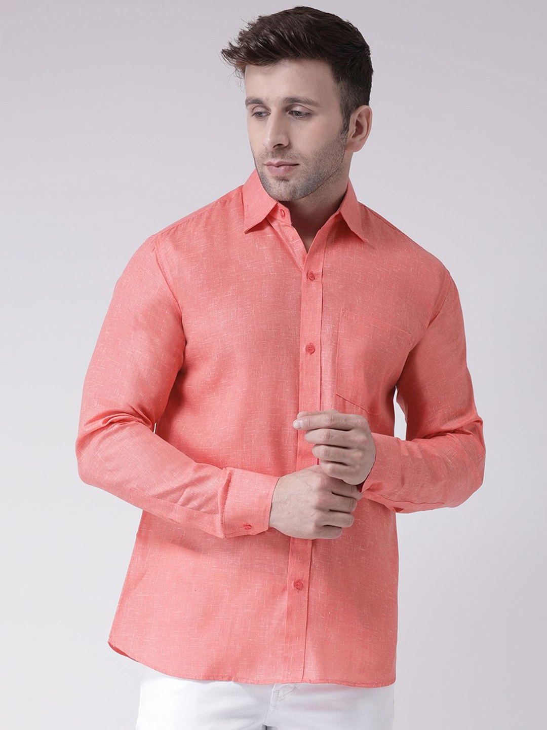 

KLOSET BY RIAG Men Classic Spread Collar Solid Cotton Casual Shirt, Pink