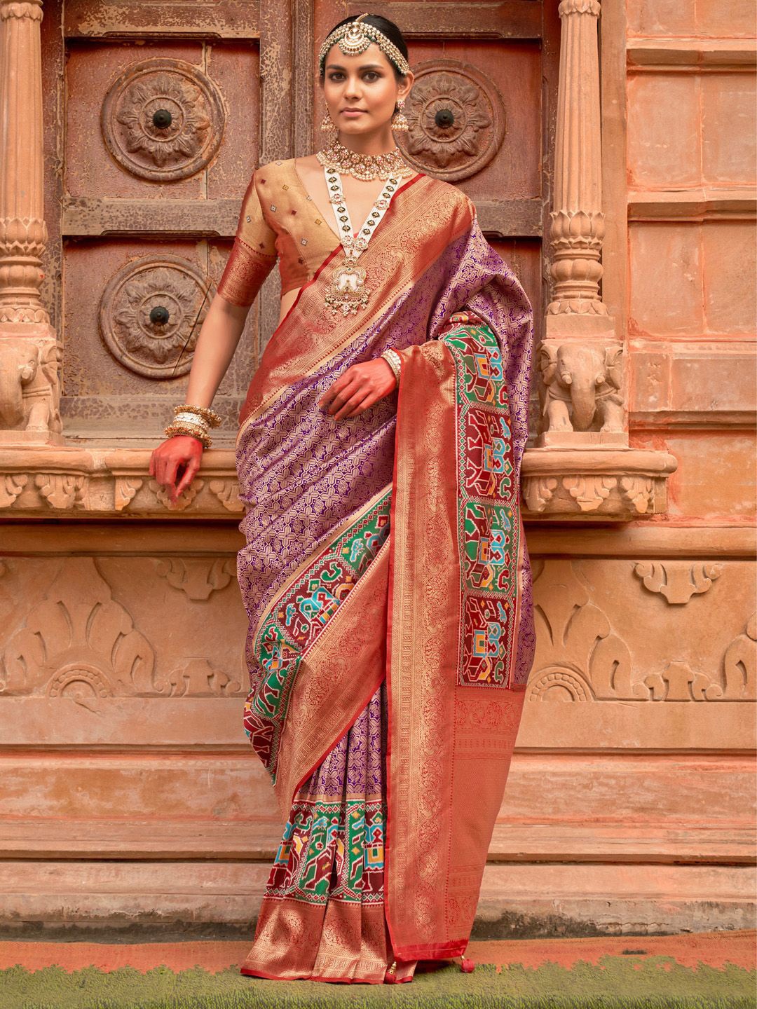 

Anouk Woven Design Zari Traditional Festive Wear Patola Saree, Purple
