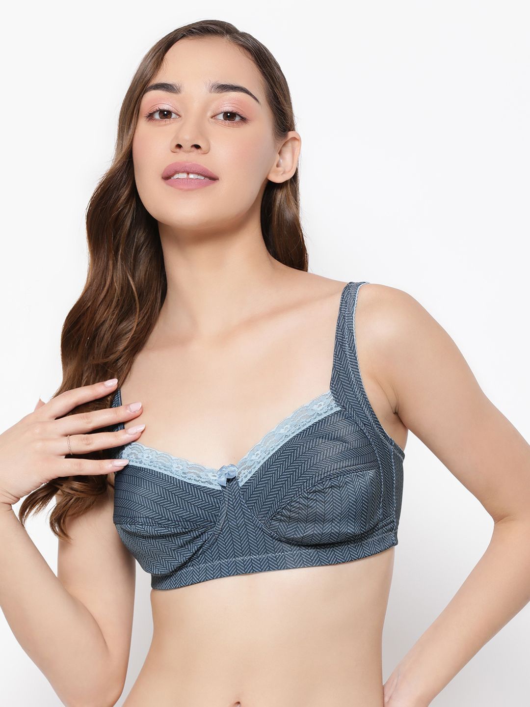 

Clovia Women Geometric Printed Full Coverage Non Padded Bra, Blue
