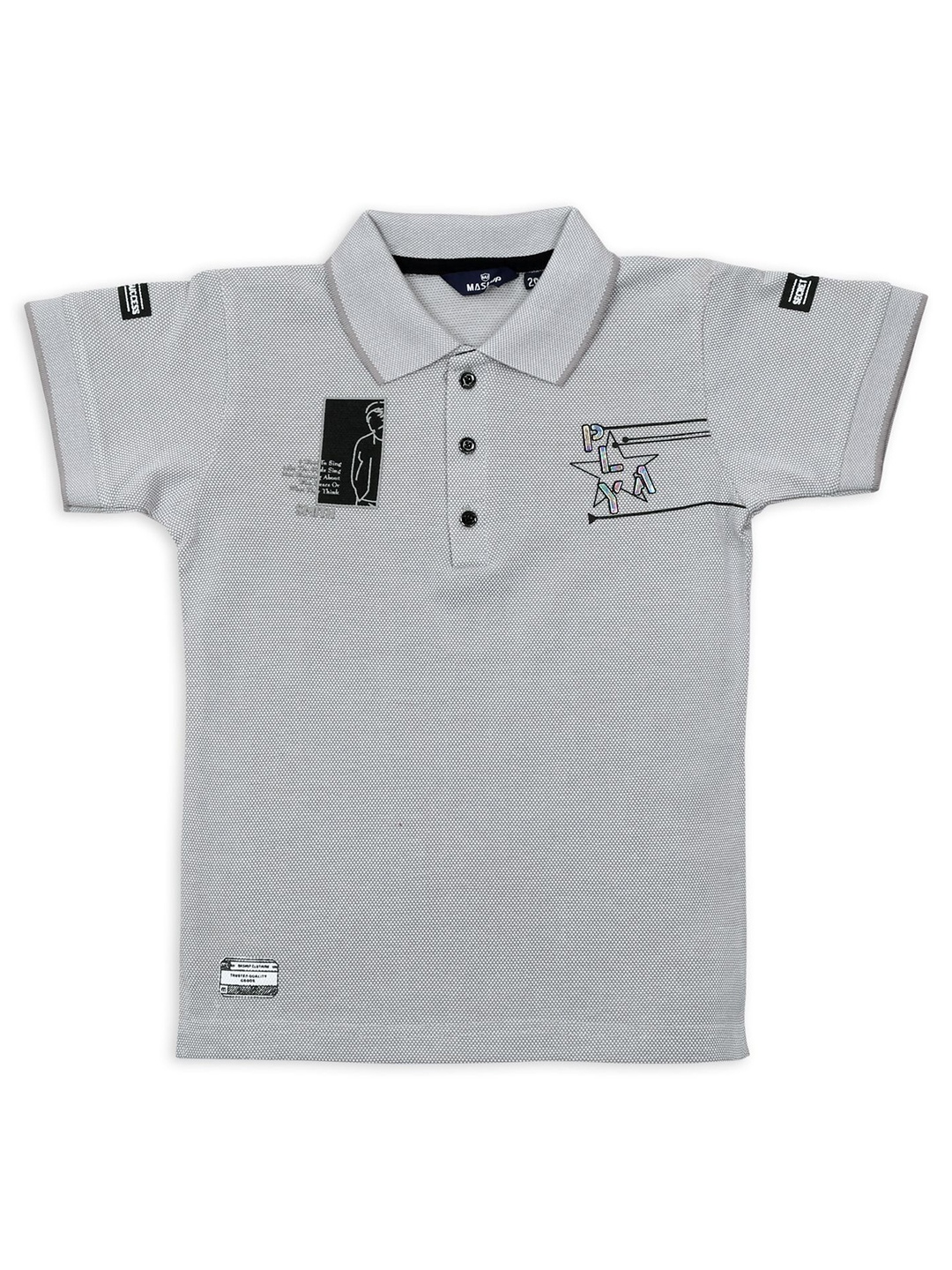

MashUp Boys Typography Printed Polo Collar Cotton T-shirt, Grey