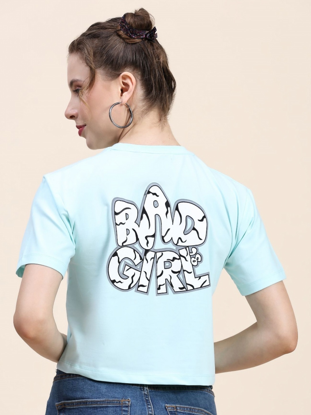 

AECK Women Typography Printed Round Neck Cotton Relaxed Fit T-shirt, Blue