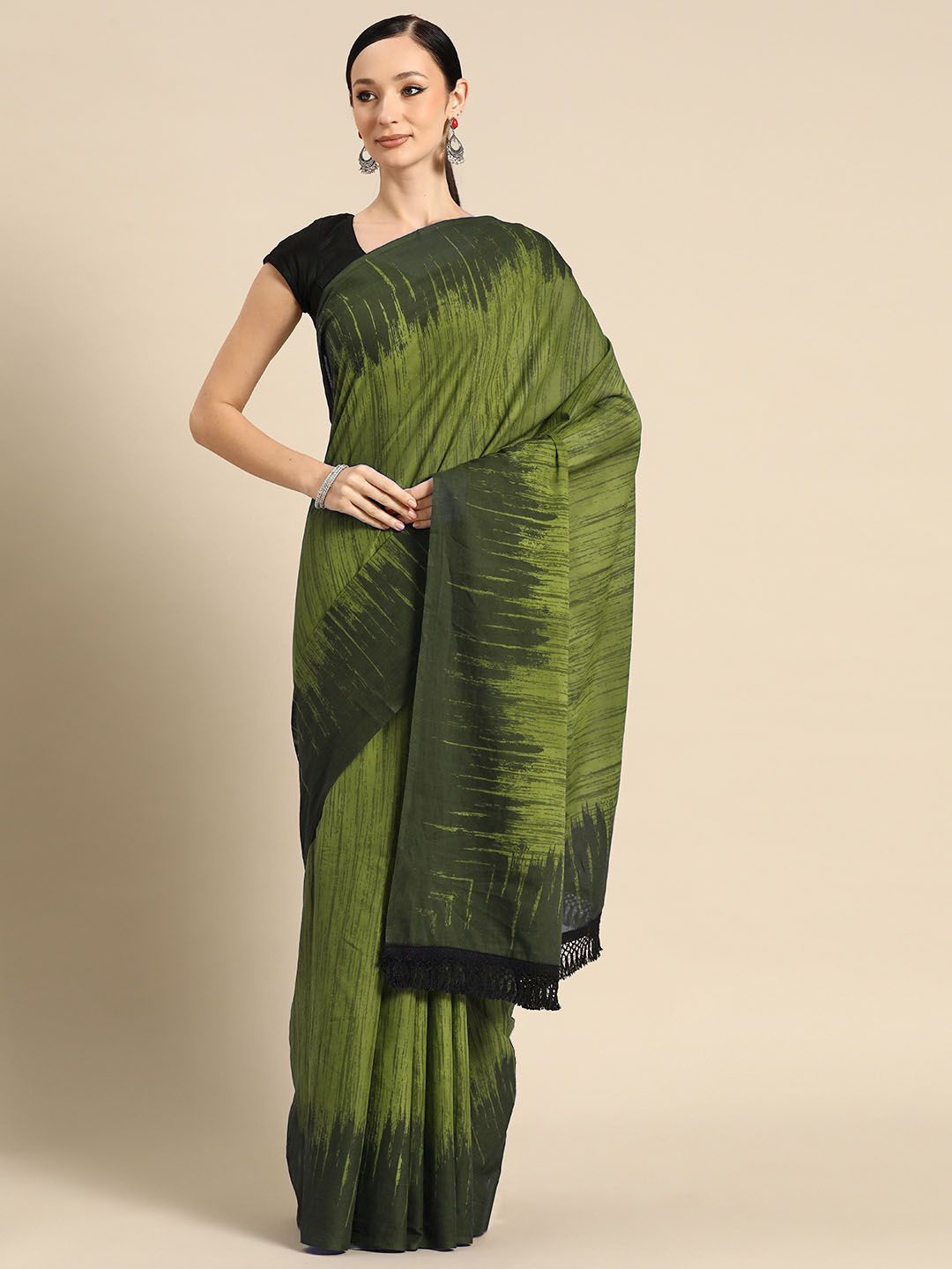 

BUTA BUTI Abstract Printed Pure Cotton Saree, Green
