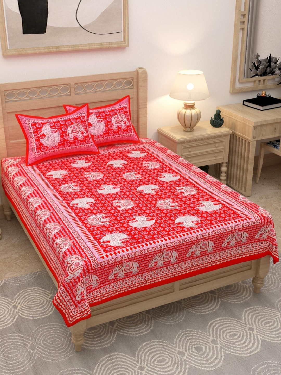 

Lali Prints Red & White Printed 180 TC Cotton Single Bedsheet With 2 Pillow Covers