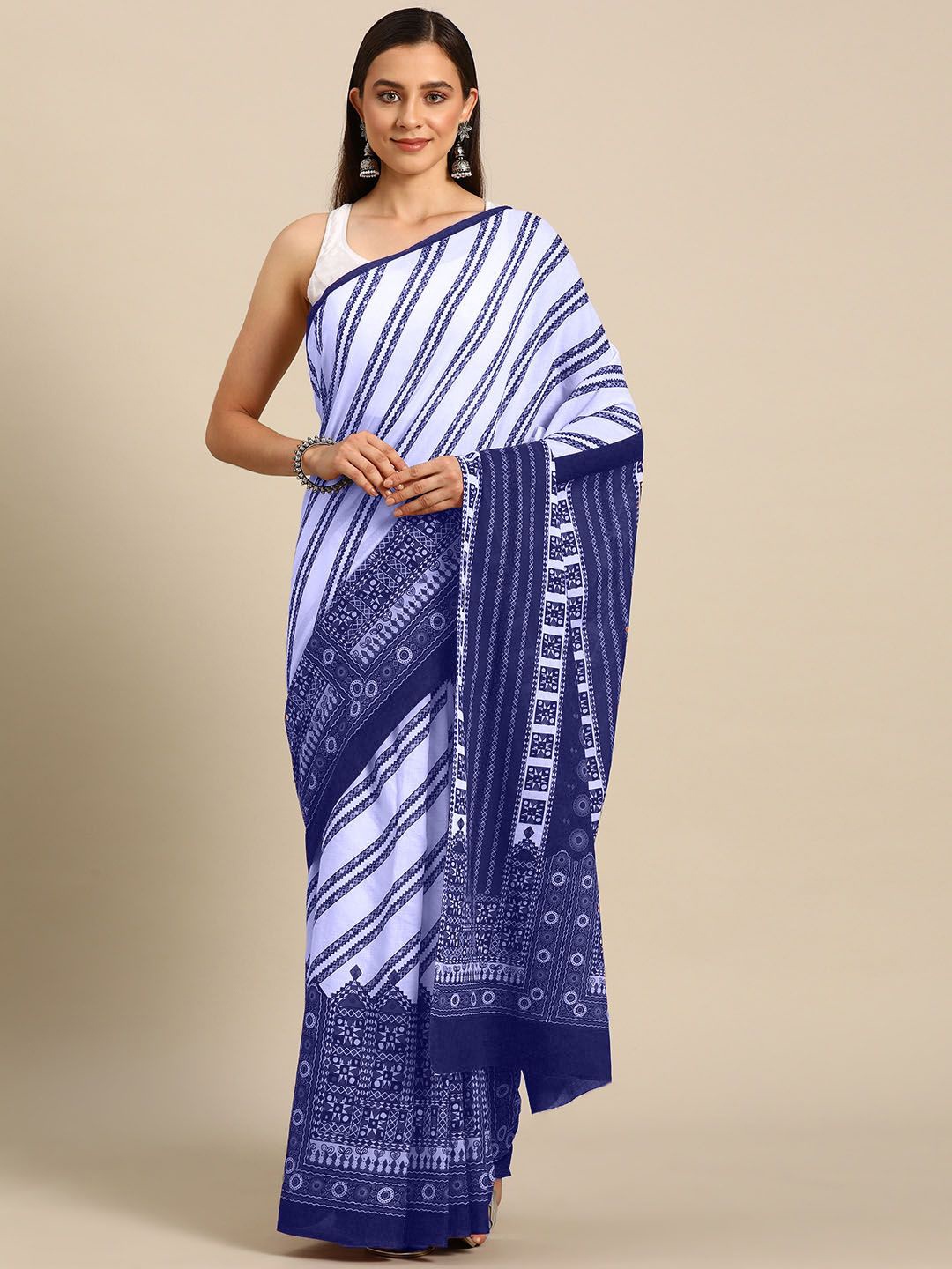 

BUTA BUTI Floral Pure Cotton Printed Saree, Blue