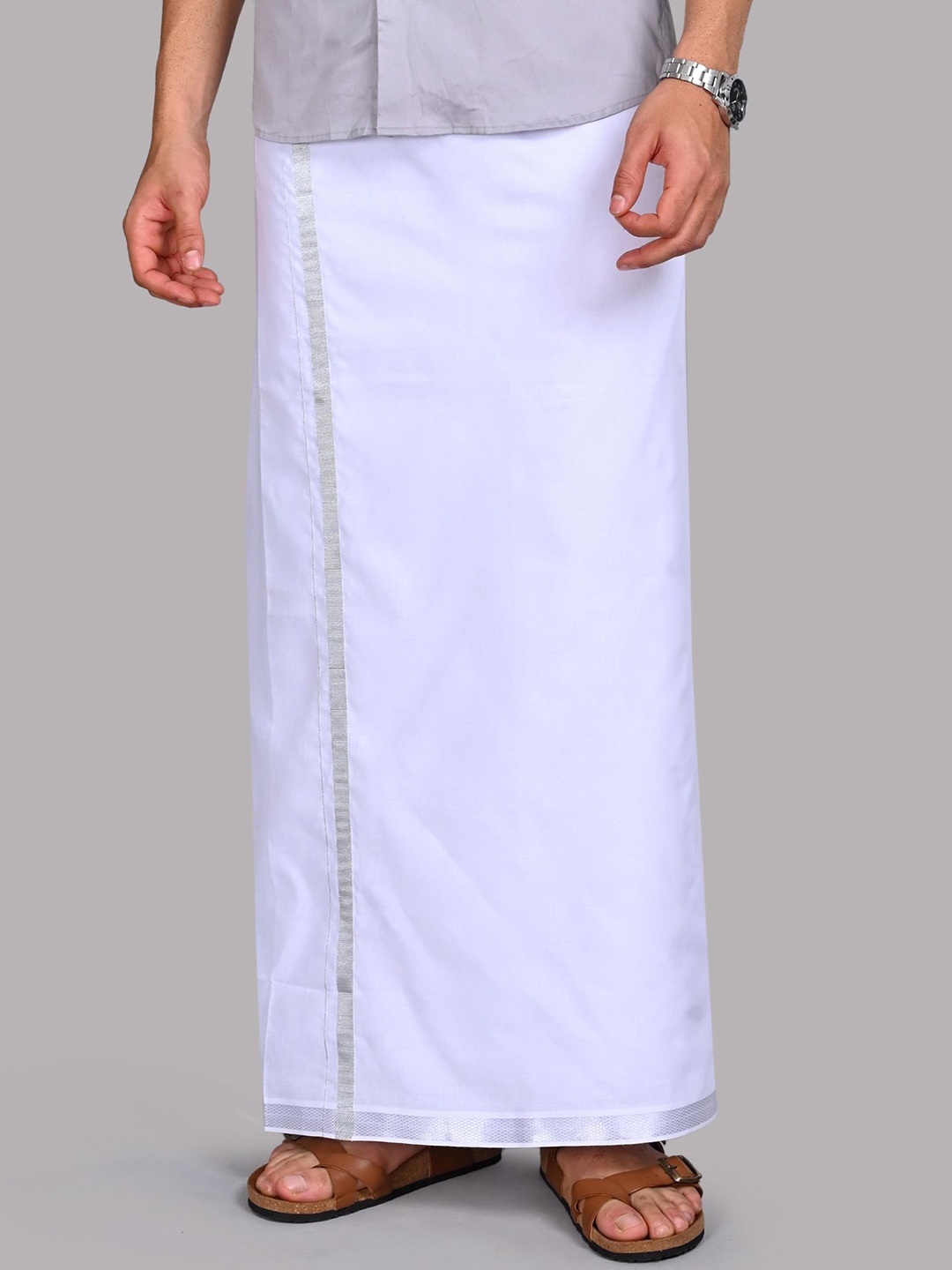 

WHITE HEART Men Solid Zari Border Dhoti