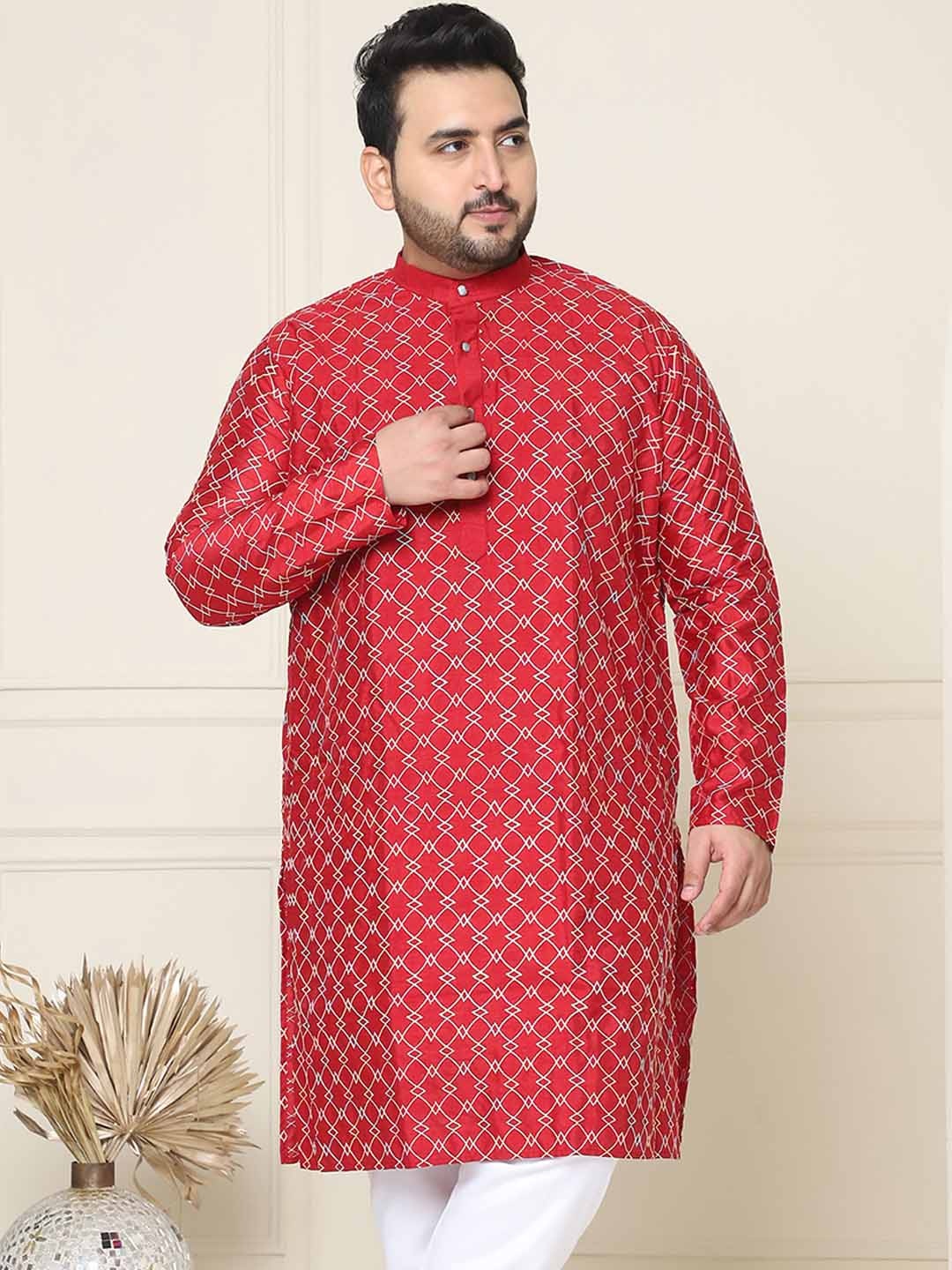 

SOJANYA PLUS Geometric Embroidered Band Collar Straight Kurta, Maroon