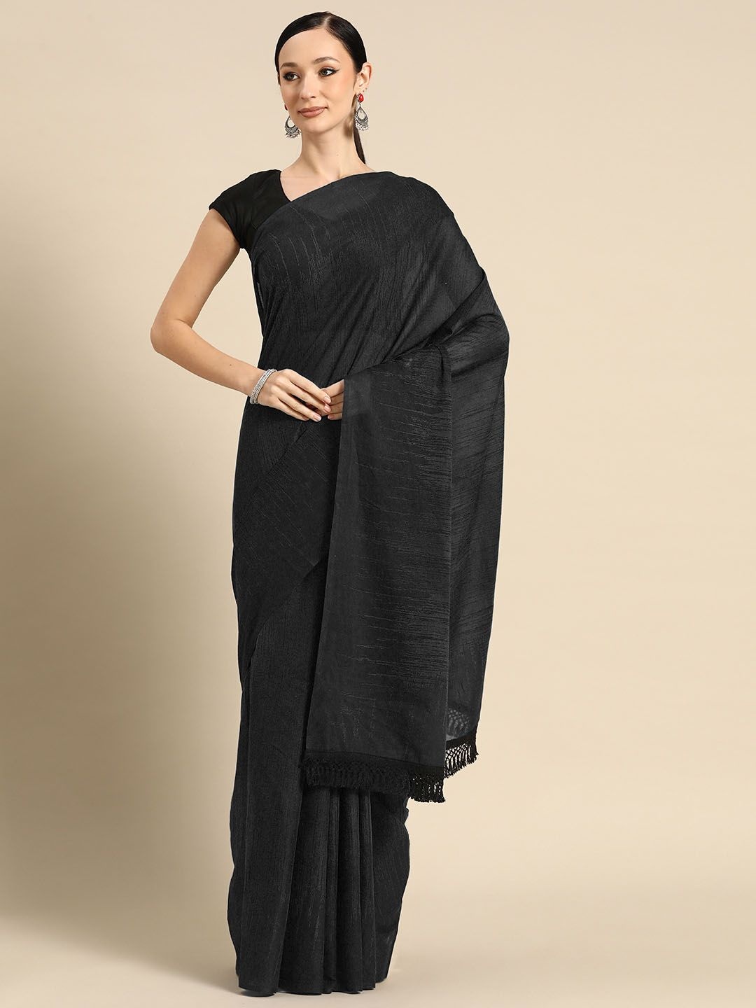 

BUTA BUTI Pure Cotton Printed Abstract Saree, Black