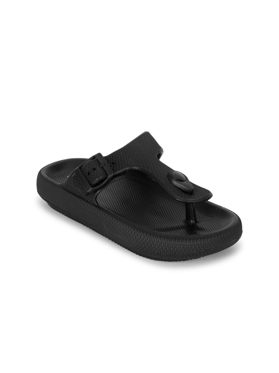 

DressBerry Women PU Textured T-Strap Flats, Black