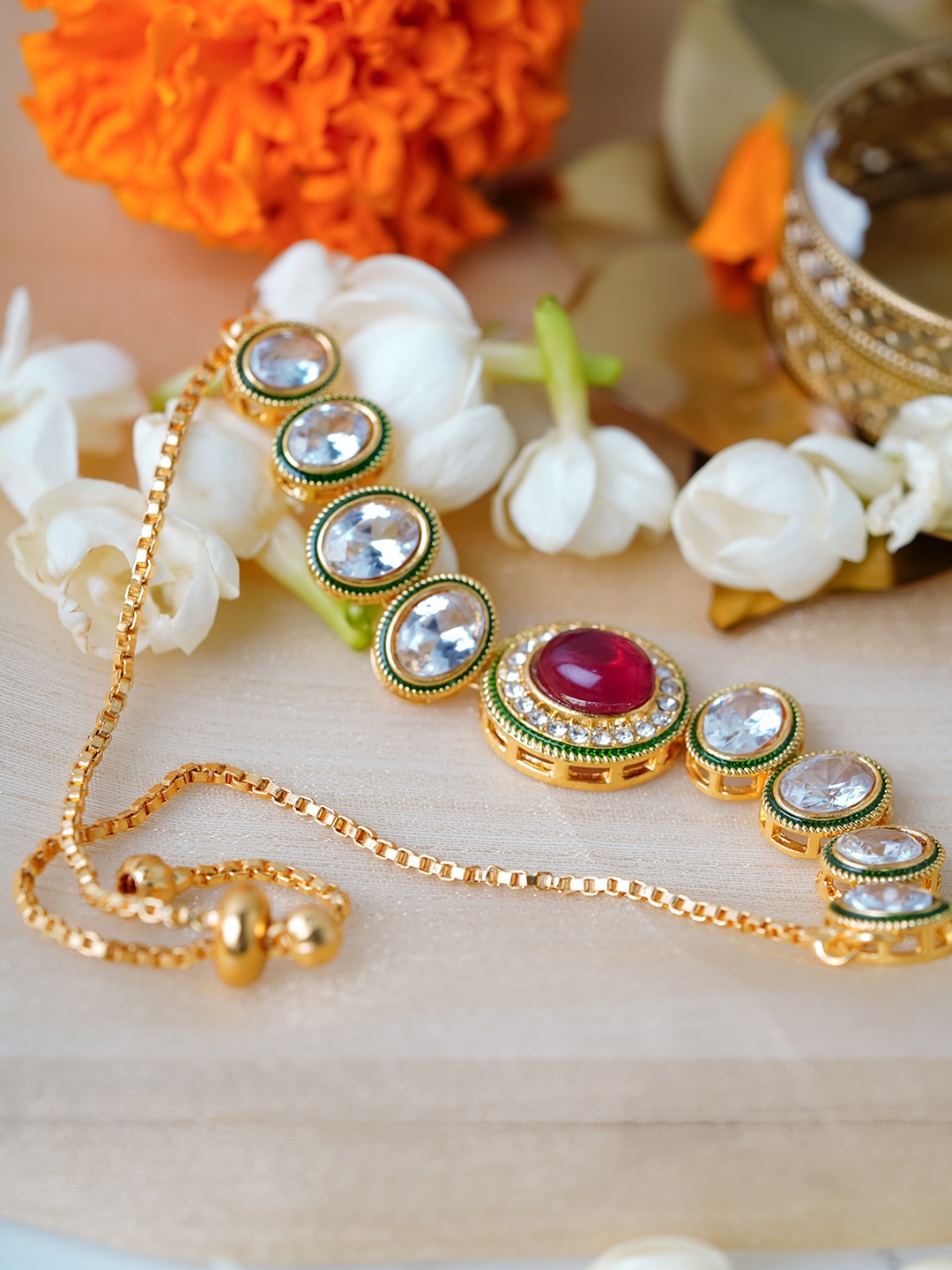 

Mirraw Kundan Studded Gold-Plated Wraparound Bracelet