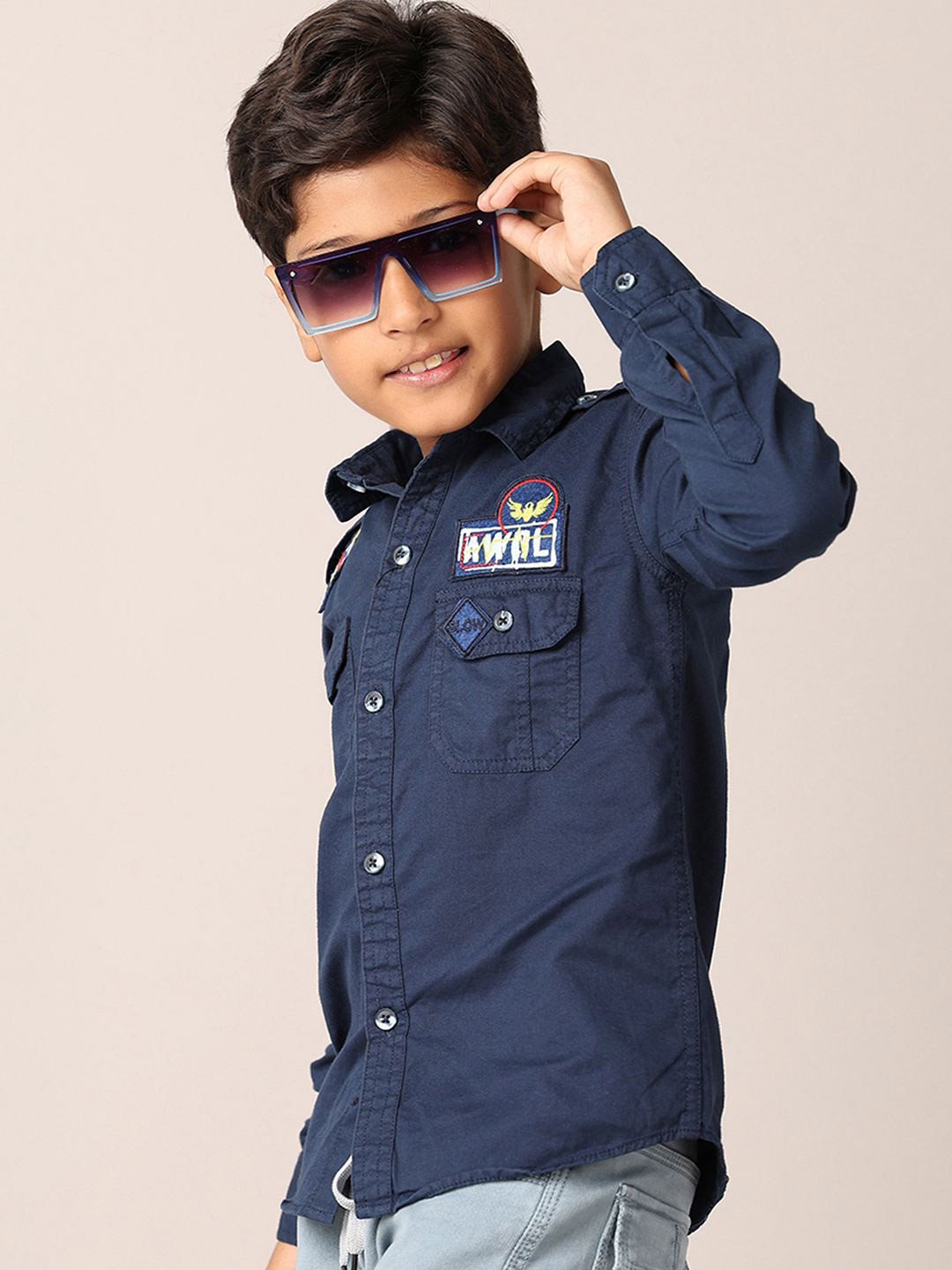 

V-Mart Boys Classic Opaque Printed Casual Shirt, Navy blue