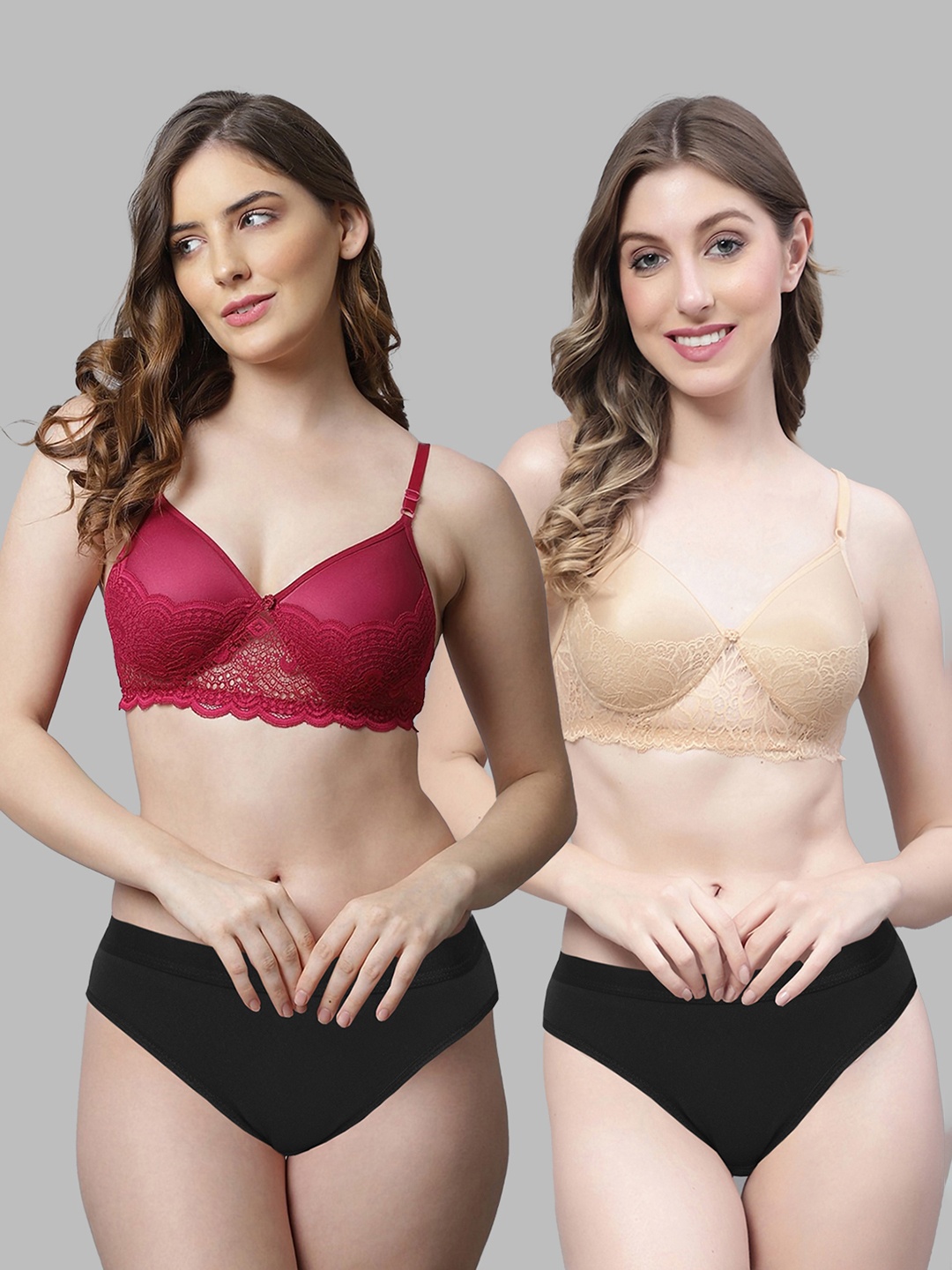 

AROUSY Women Pack Of 2 Lightly Padded Lingerie Set, Maroon