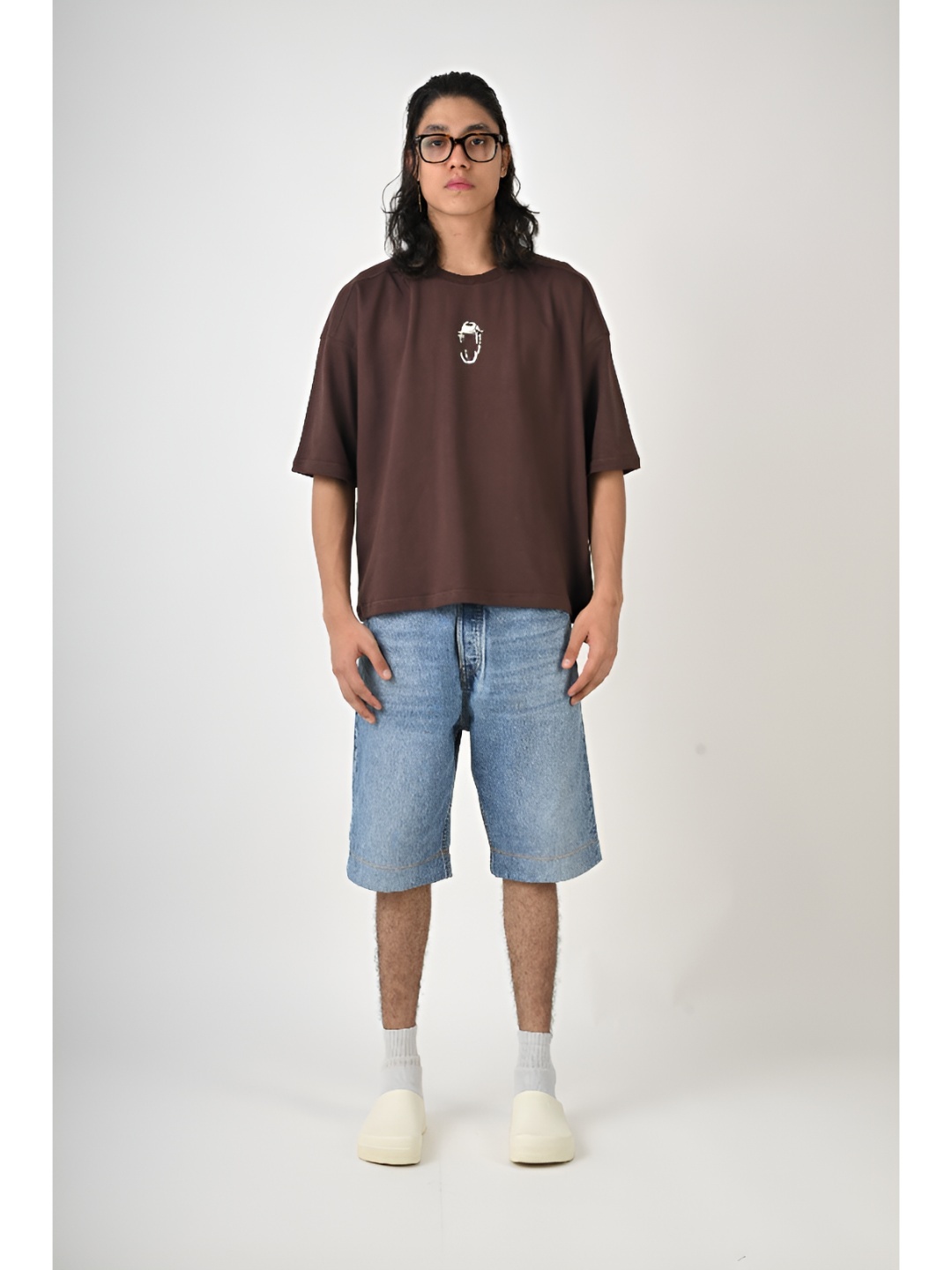 

BAWSE. Unisex Solid Round Neck Cotton Oversized T-shirt, Brown