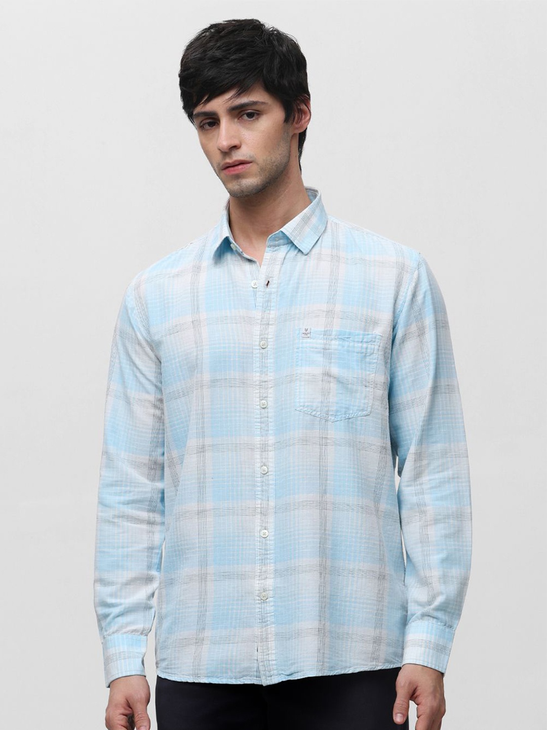 

Klub Fox Men Spread Collar Tartan Checked Cotton Slim Fit Casual Shirt, Blue