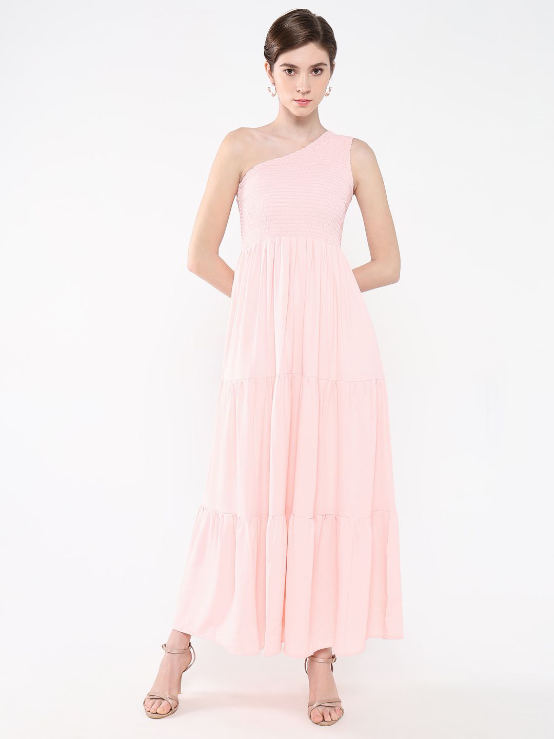 

SHOWOFF Women One Shoulder Fit & Flare Maxi Dress, Pink