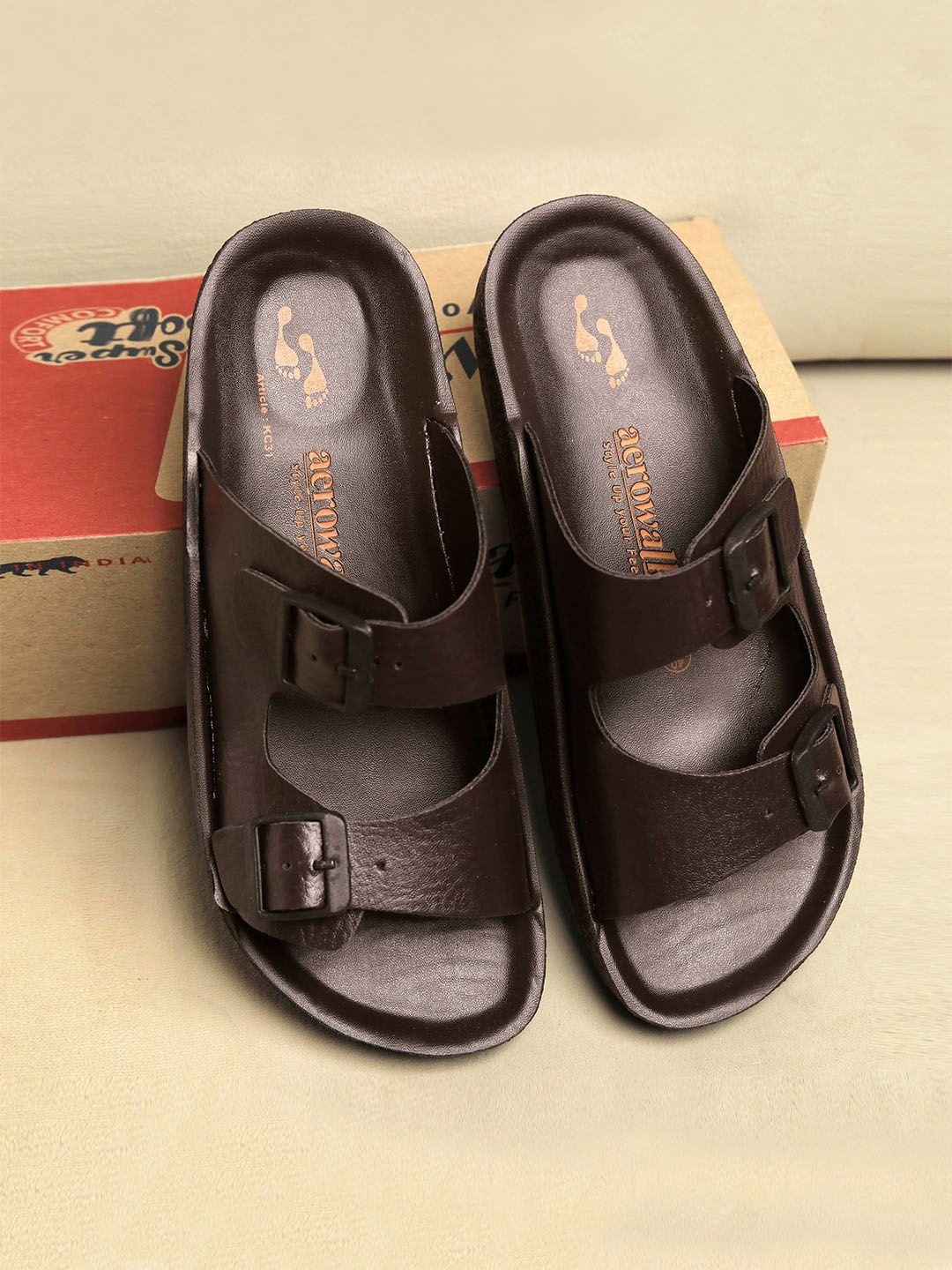 

Aerowalk Men Buckle Detailed Sliders, Brown