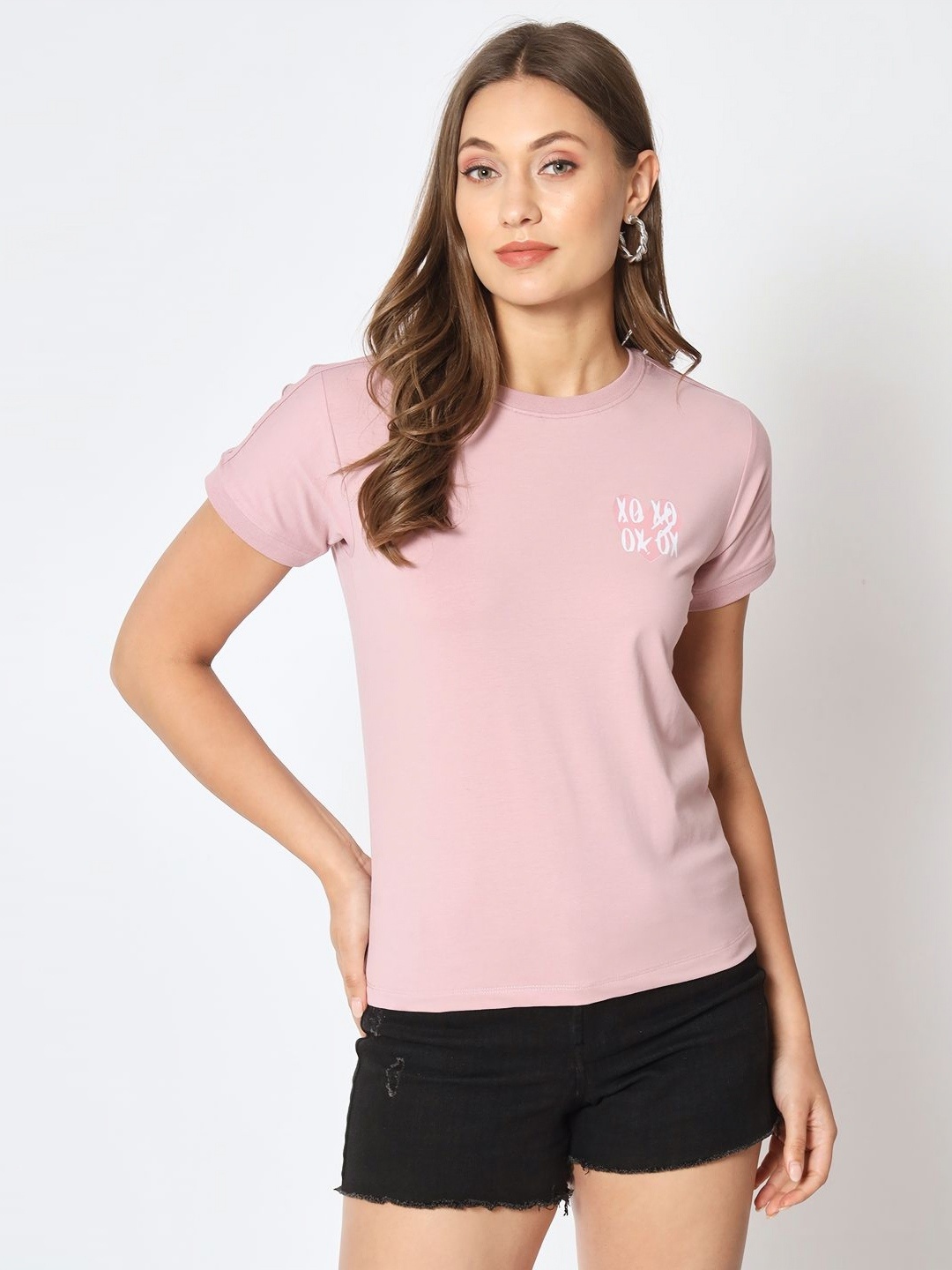 

AECK Women Solid Round Neck Cotton Relaxed Fit T-shirt, Purple