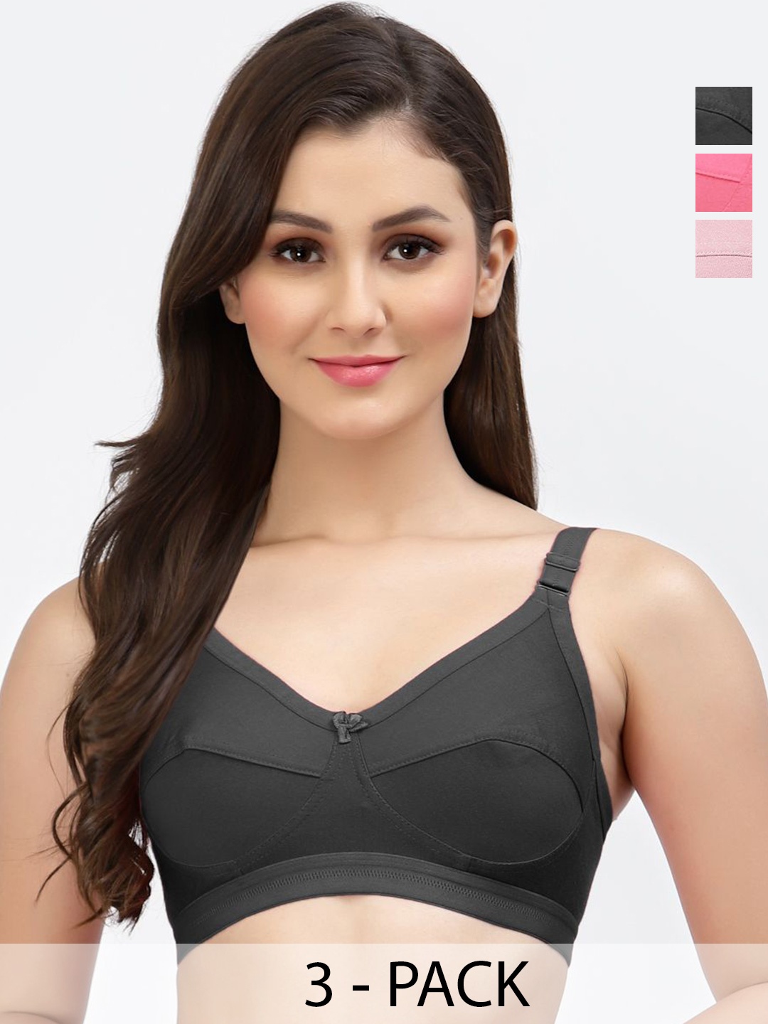 

SHYAM SONS FLAIR Pink, Black, Peach Non-Wired Non Padded Minimizer Full Coverage Bra