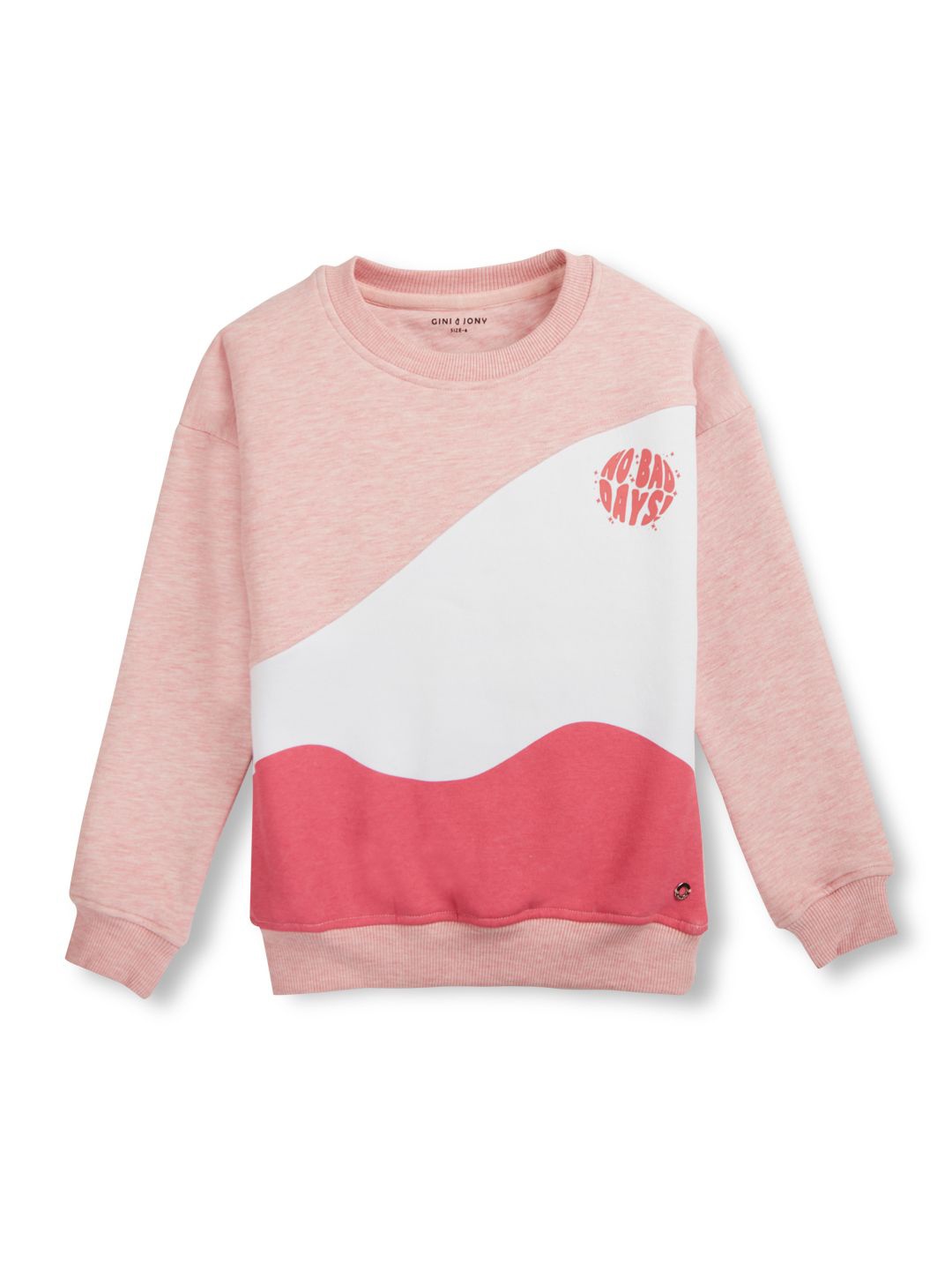 

Gini and Jony Girls Colourblocked Round Neck Cotton Pullover Sweatshirt, Pink