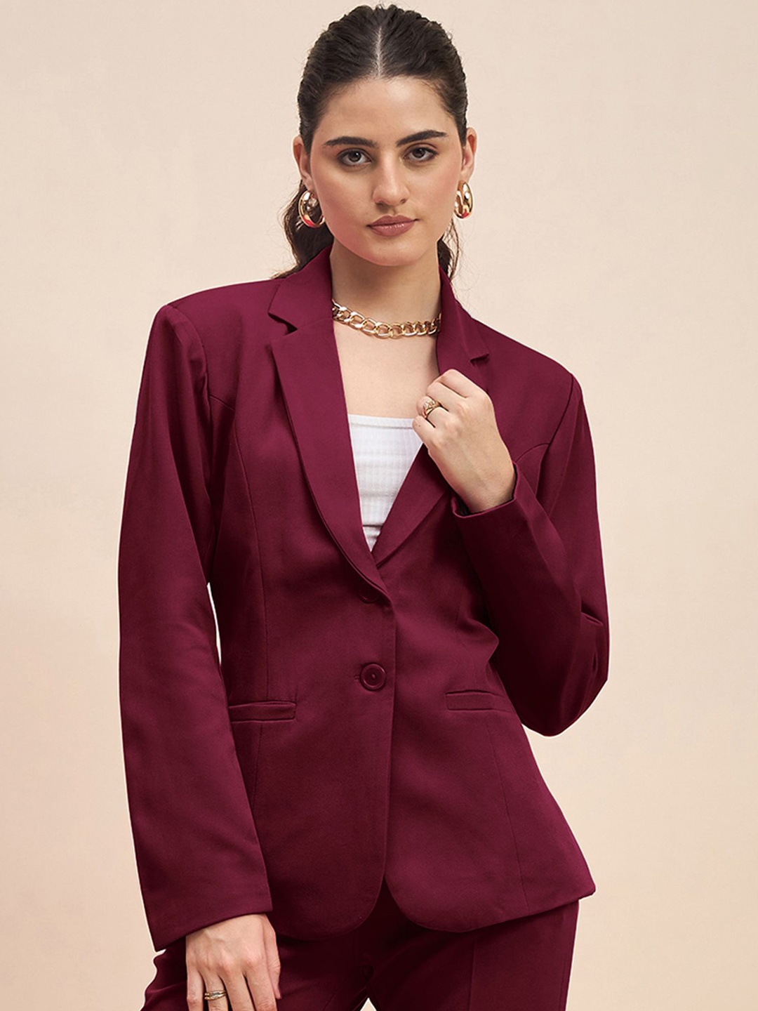 

BRINNS Notched Lapel Single Breasted Blazer, Burgundy