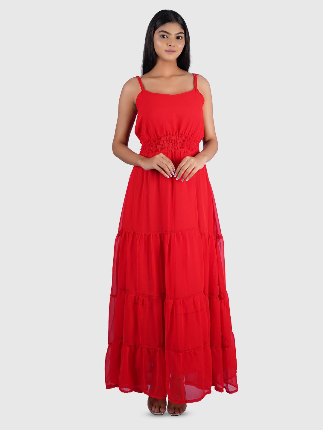 

Nesha India Women Solid Georgette A-Line Maxi Dress, Red