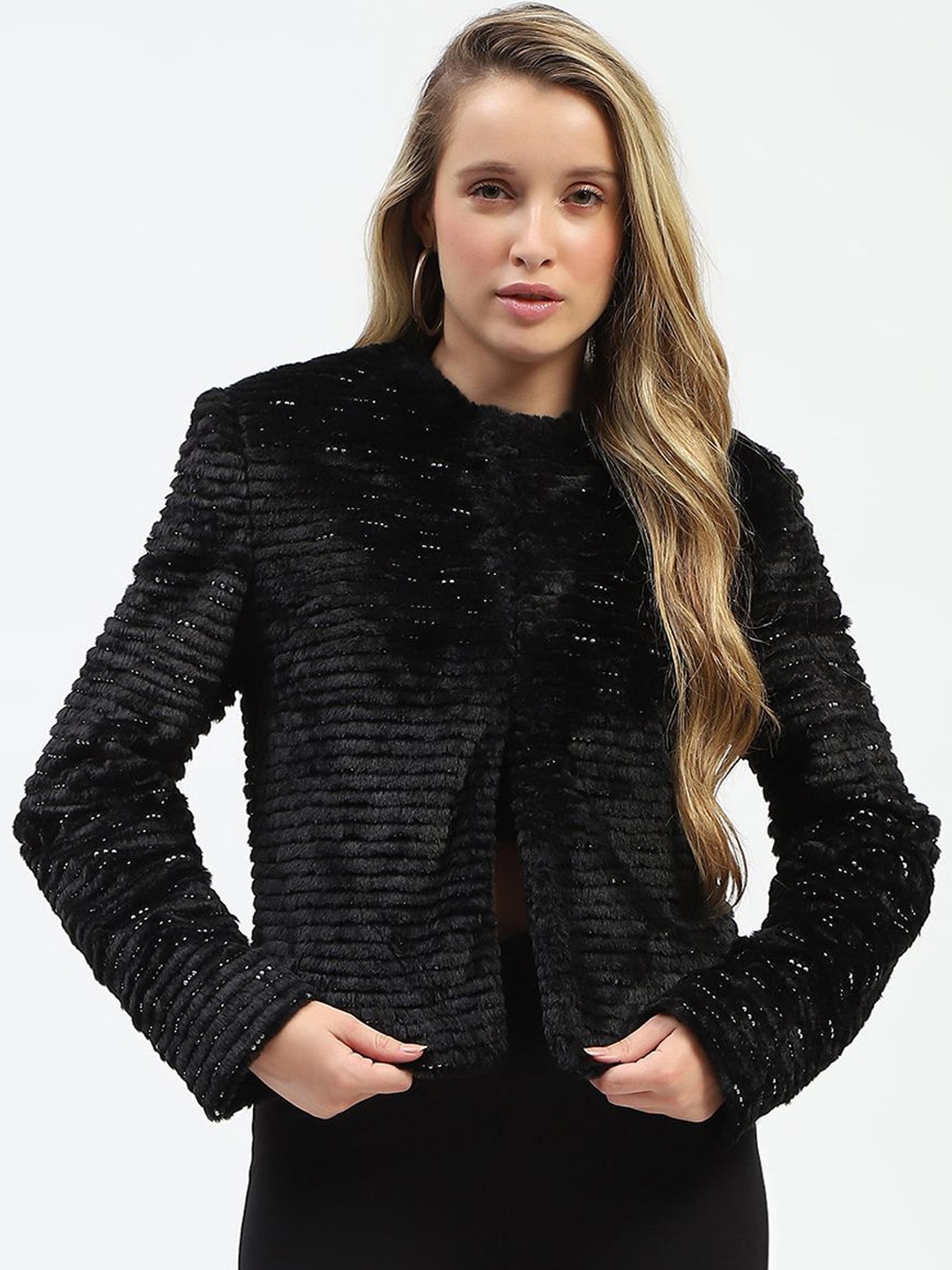 

Madame Self-Design Mock Collar Pea-Coat, Black
