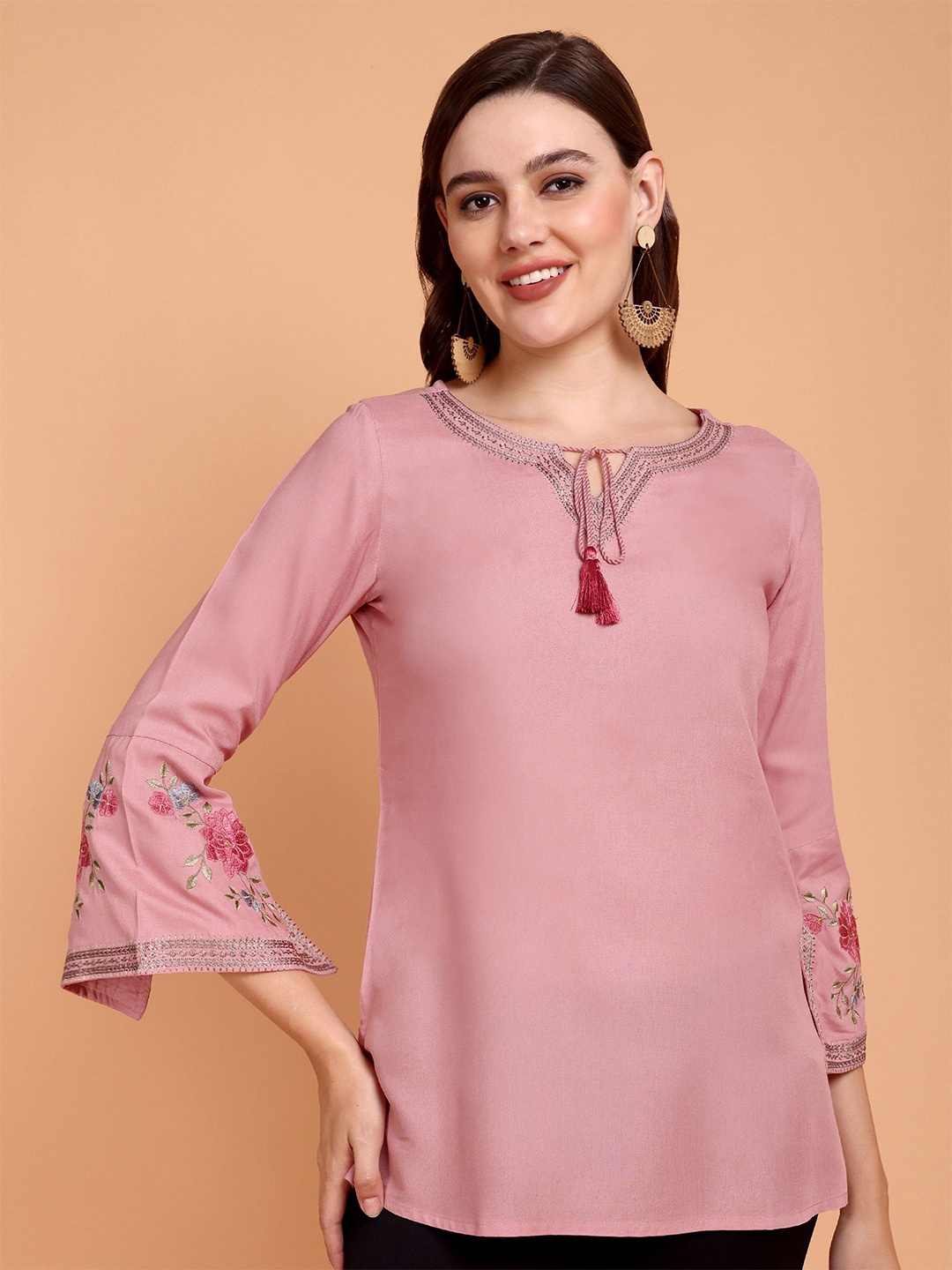 

Atha Fashion Floral Embroidered Thread Work Pure Cotton Thread Work Kurti, Pink