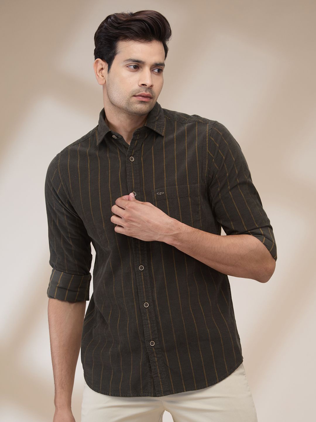 

ColorPlus Men Spread Collar Vertical Striped Cotton Casual Shirt, Grey