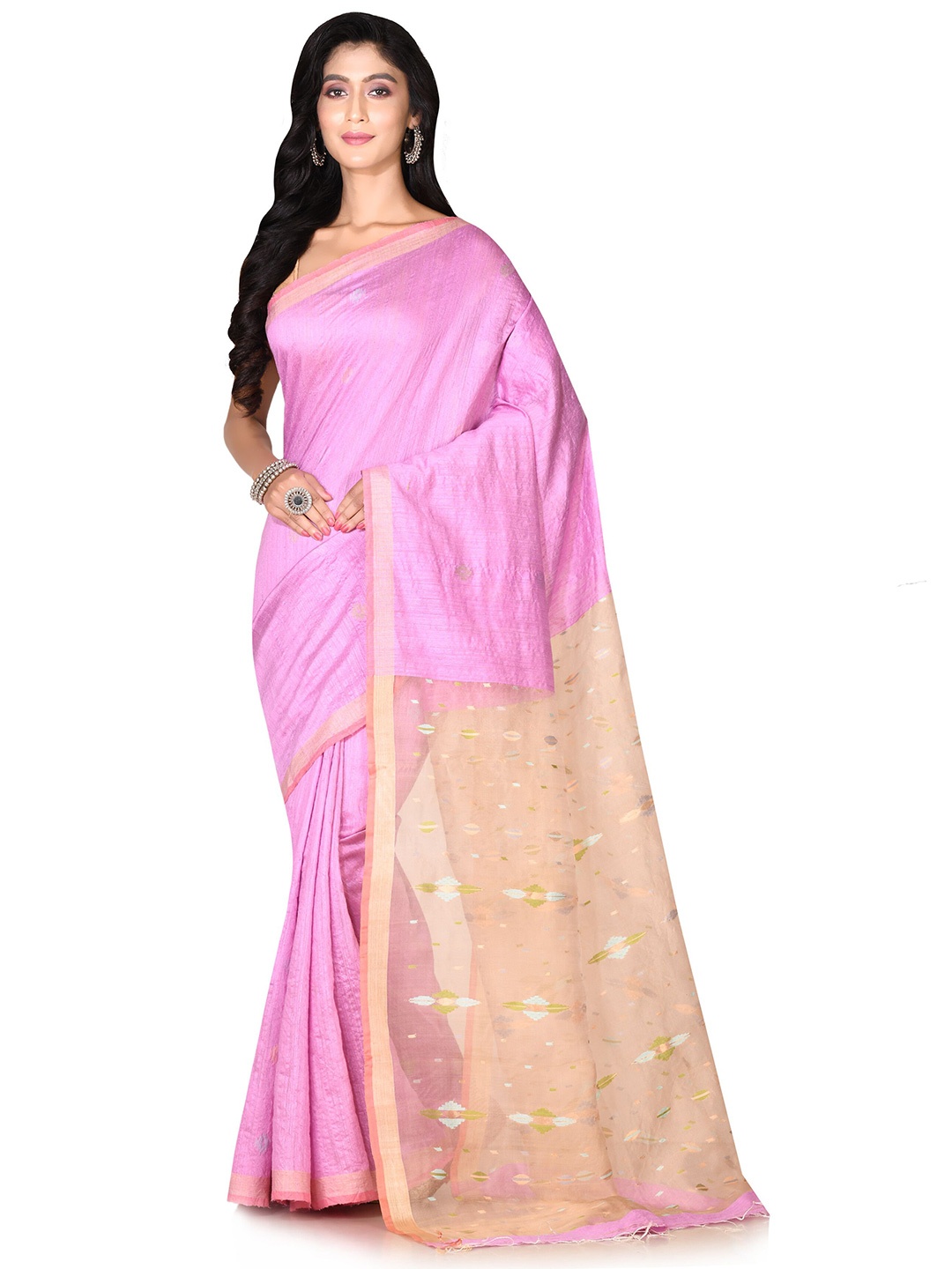 

SPRISH Woven Design Zari Pure Silk Jamdani Saree, Violet