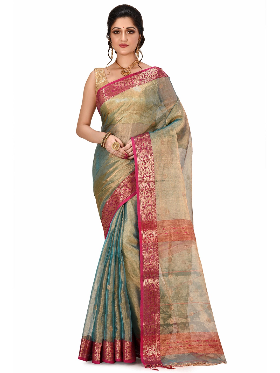 

SPRISH Women Woven Design Zari Pure Silk Banarasi Saree, Turquoise blue