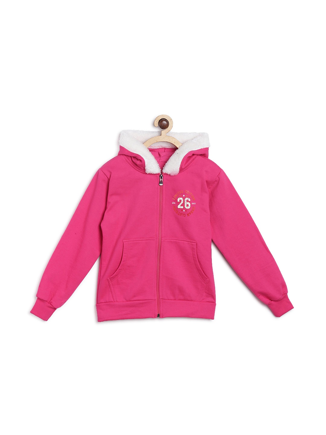 

Fashionable Boys Typography Printed Hood Front-Open Sweatshirt, Pink