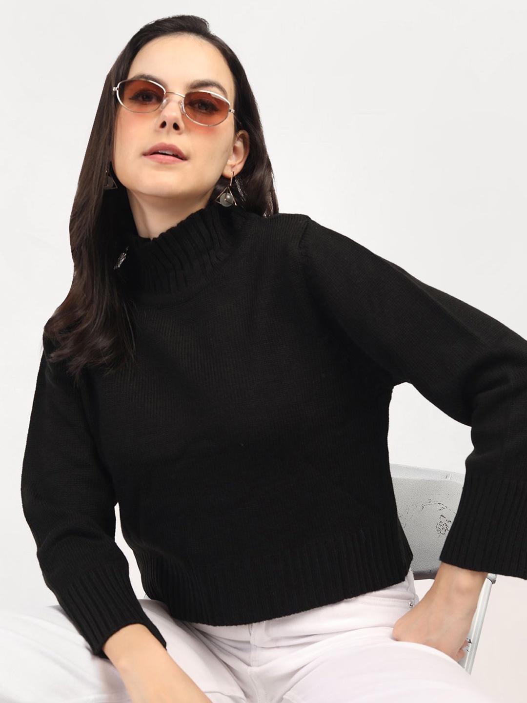 

CHKOKKO Women Cable Knit Woollen Pullover, Black