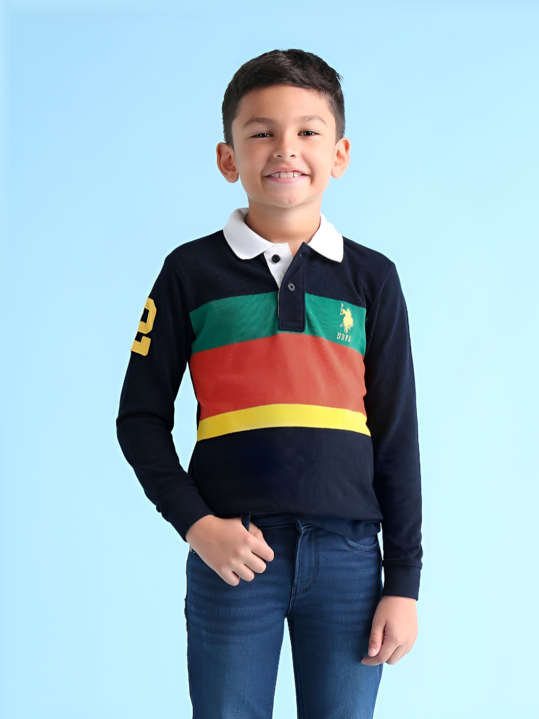 

U.S. Polo Assn. Kids Boys Colourblocked Polo Collar Cotton T-shirt, Navy blue