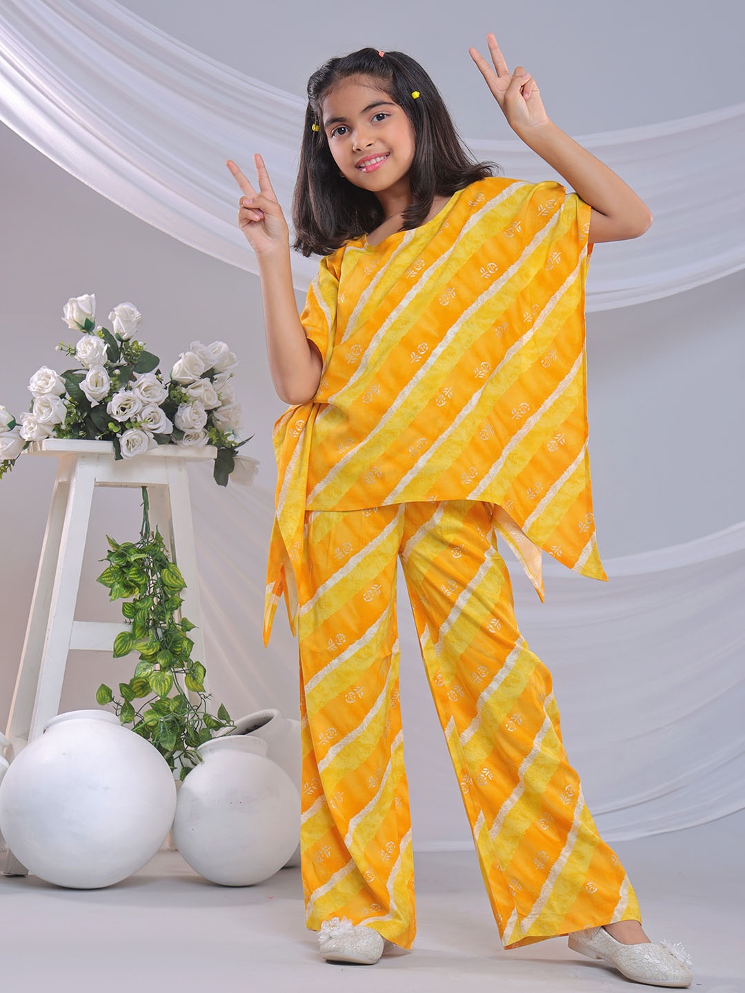 

BAESD Girls Printed Pure Cotton Top With Palazzo, Yellow