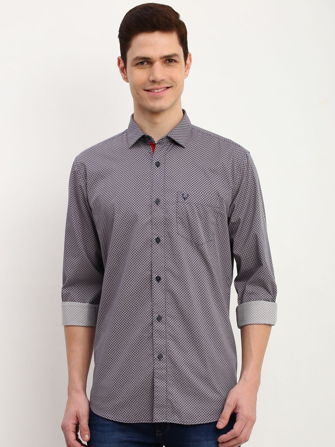 

Allen Solly Men Spread Collar Micro Ditsy Printed Cotton Slim Fit Casual Shirt, Grey