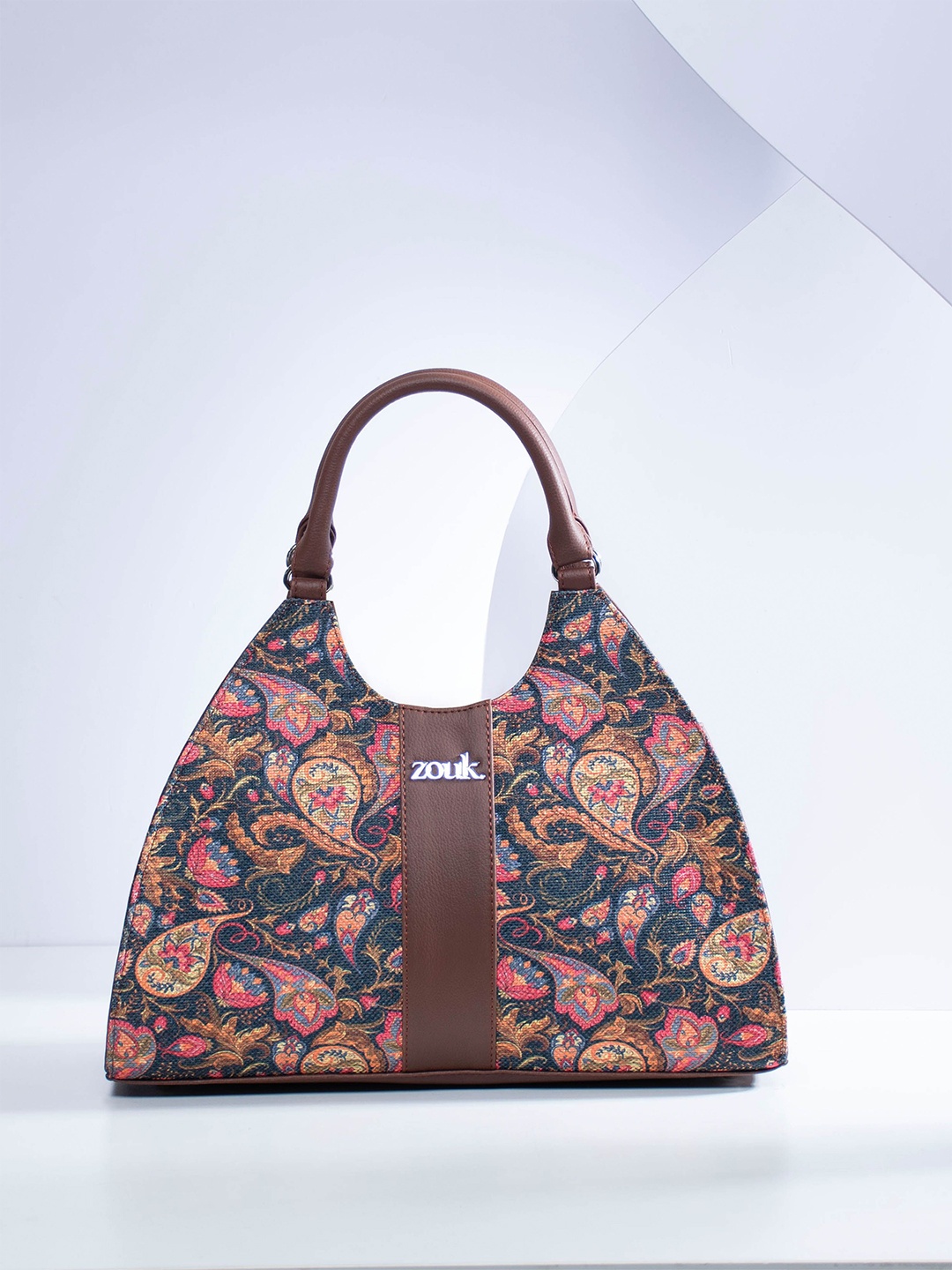 

ZOUK Women Ethnic Printed Satchel Bag, Brown