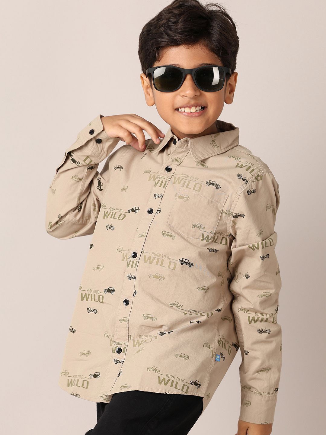 

V-Mart Boys Classic Opaque Printed Casual Shirt, Olive