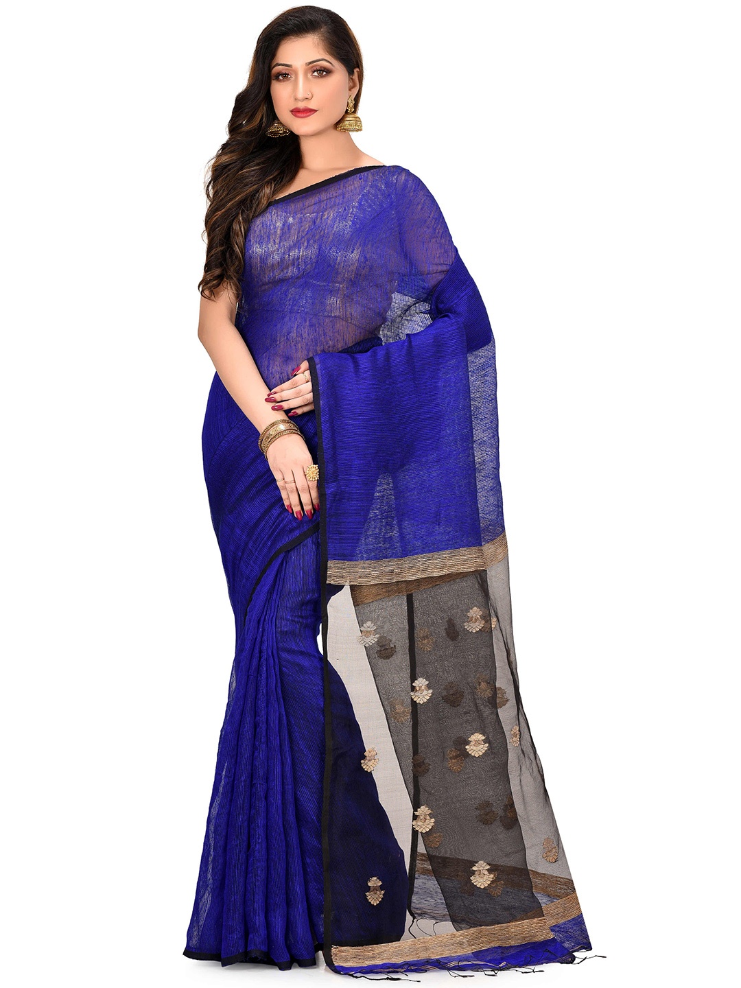 

SPRISH Woven Design Pure Silk Jamdani Saree, Blue