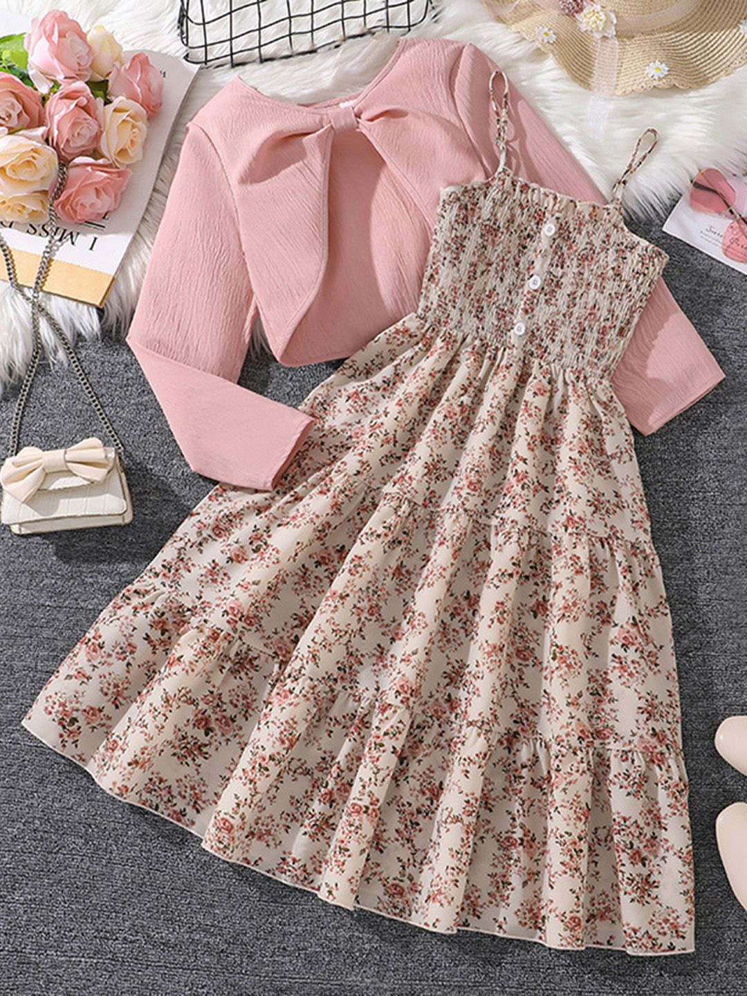 

INCLUD Girl Floral Print Fit & Flare Dress, Pink