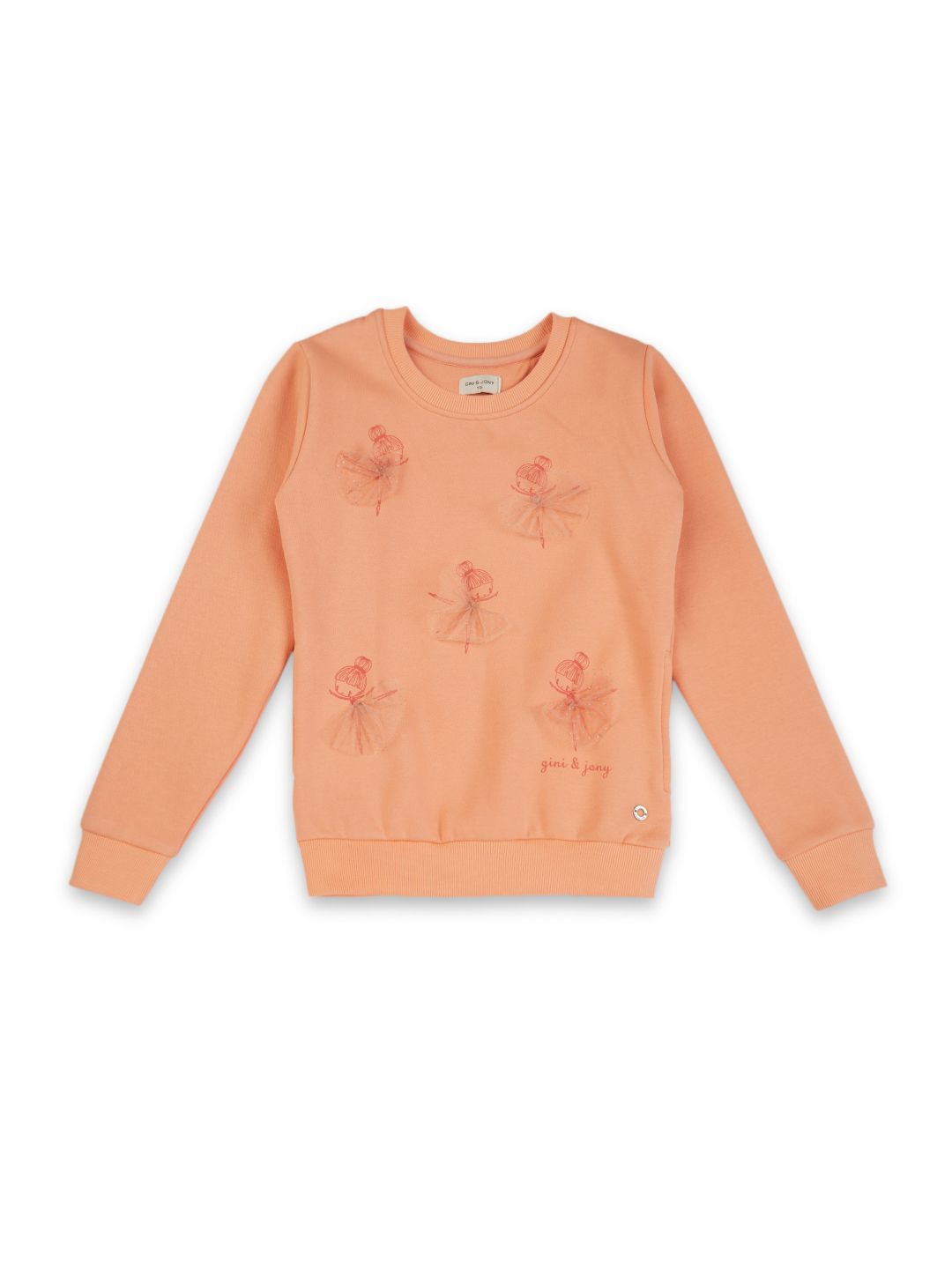 

Gini and Jony Girls Graphic Printed Round Neck Cotton Pullover Sweatshirt, Peach